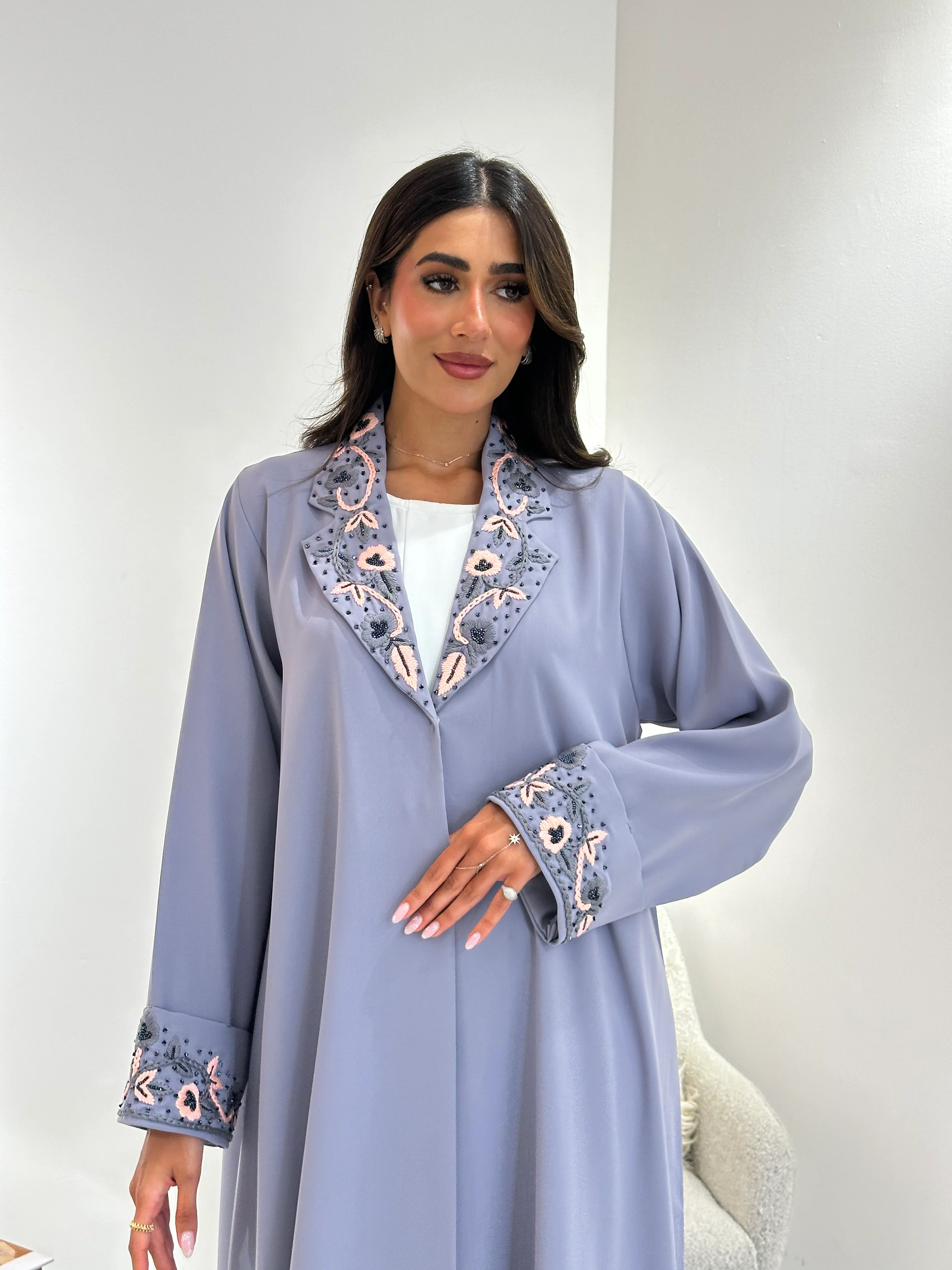 C 1046 Grey Coat Abaya - Image 5