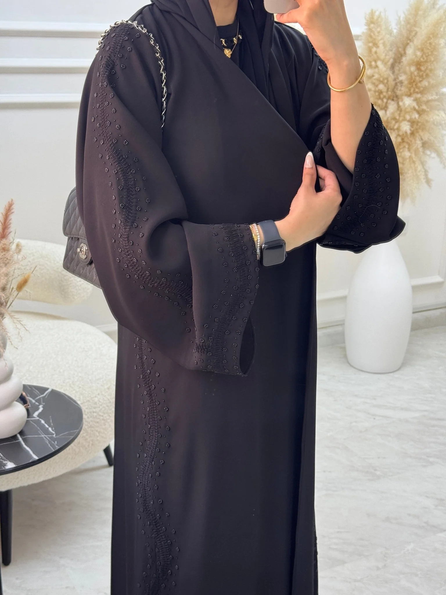 C 1057 Black Beaded Abaya - Image 4