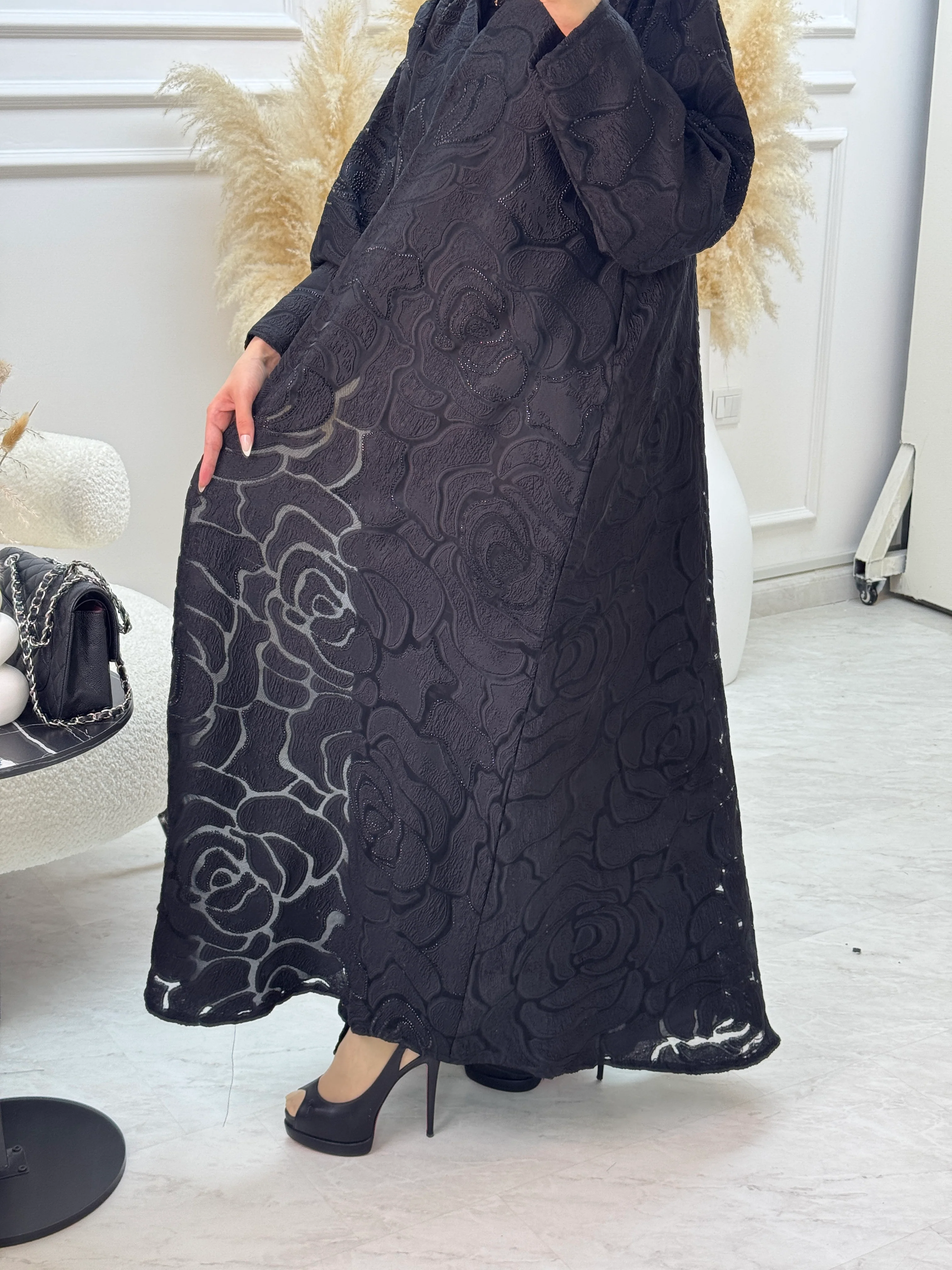 C 1059 Black Organza Abaya - Image 2