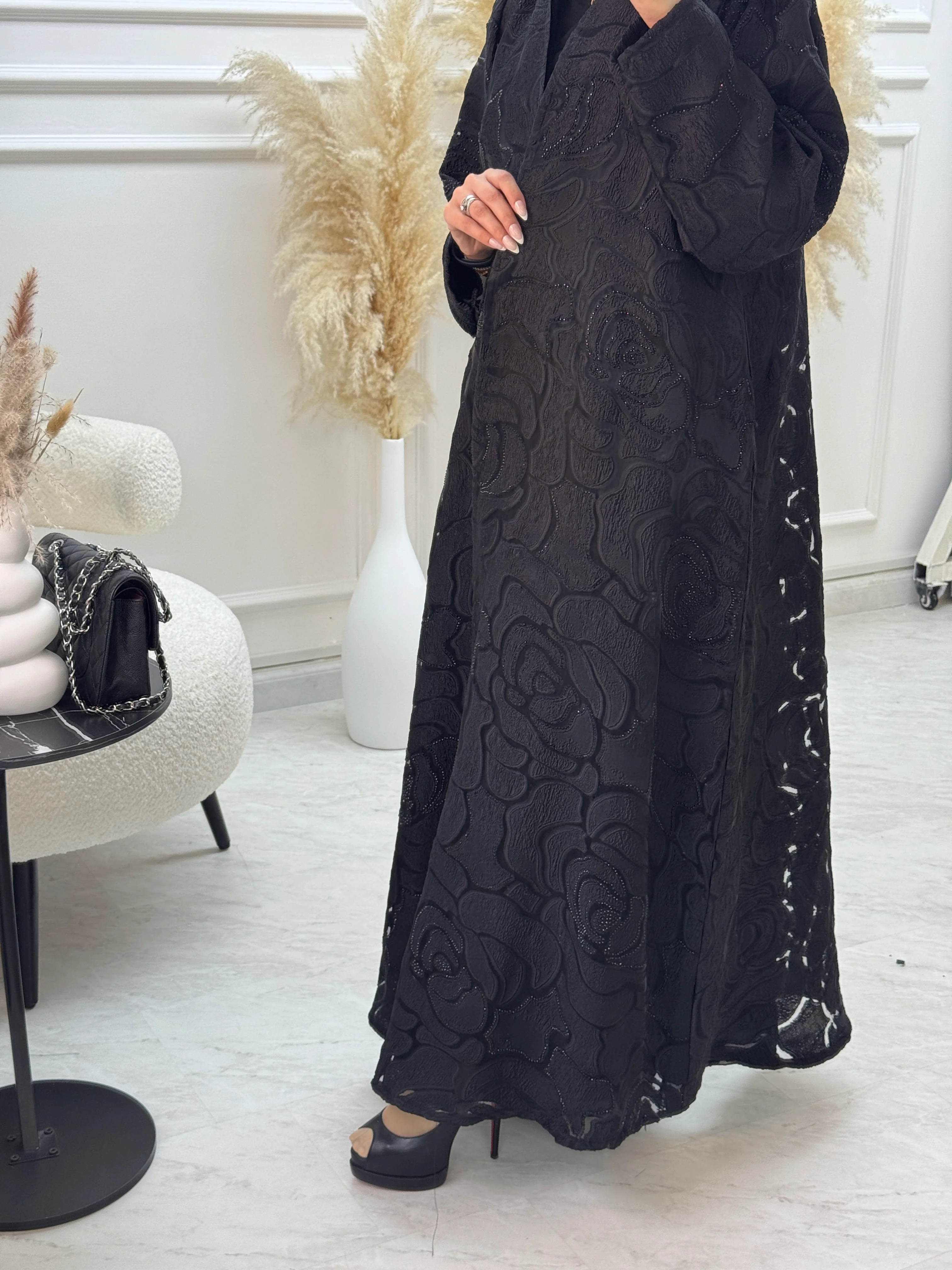 C 1059 Black Organza Abaya - Image 3
