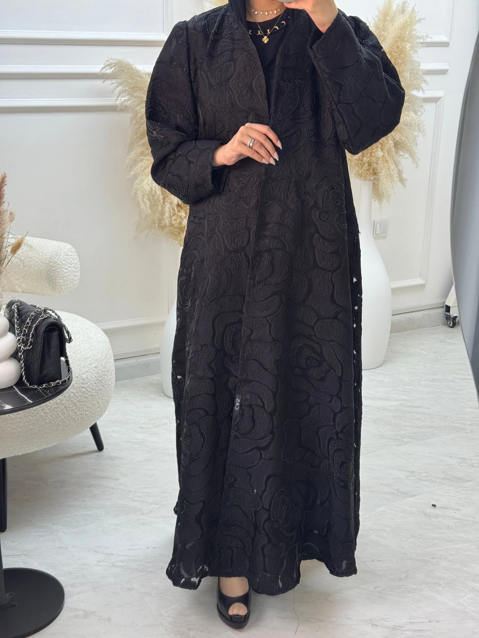 C 1059 Black Organza Abaya - Image 4