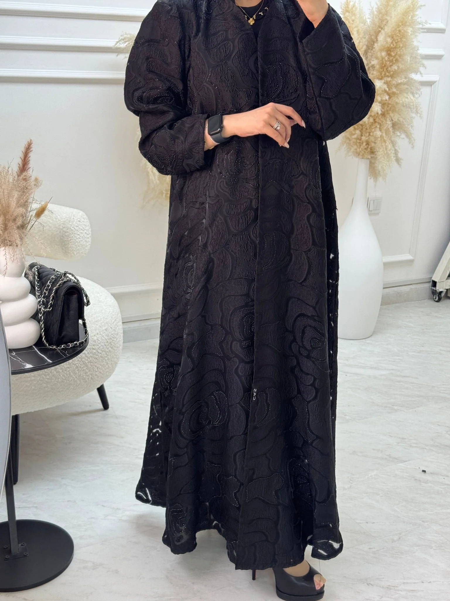 C 1059 Black Organza Abaya - Image 5