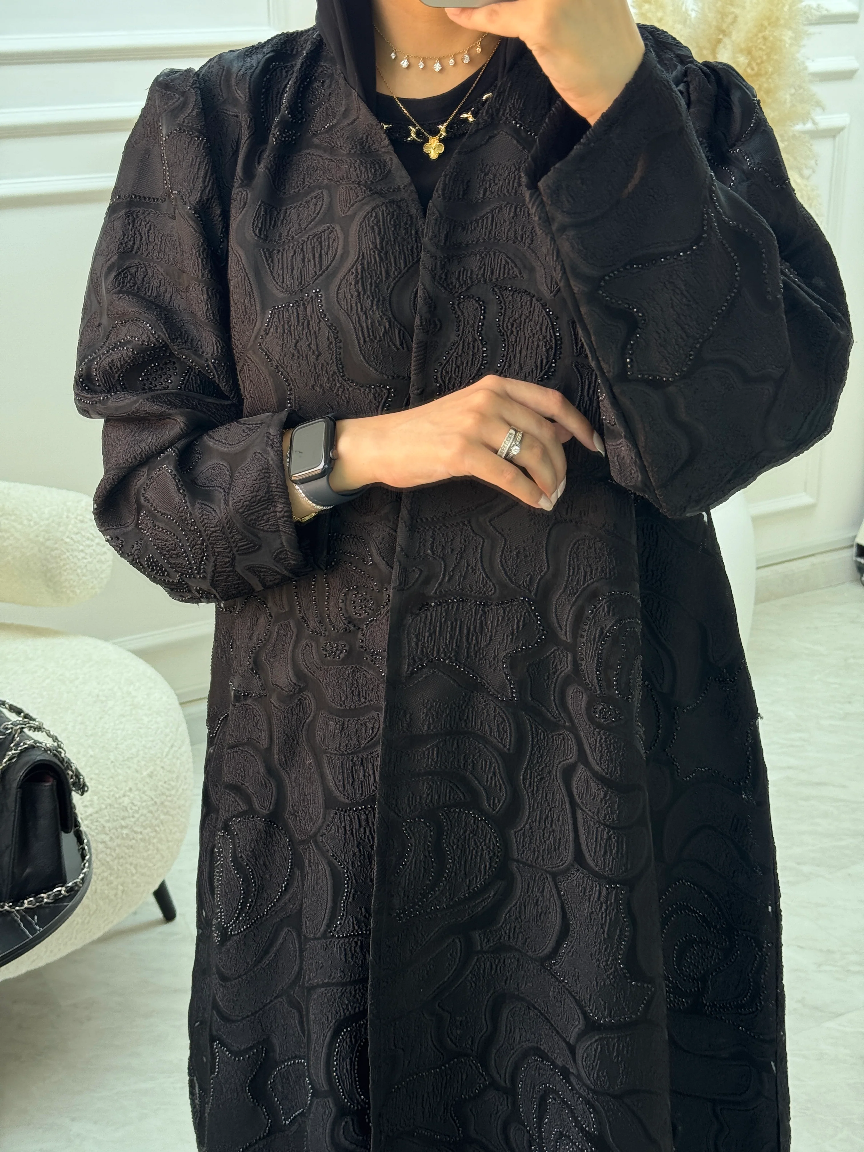 C 1059 Black Organza Abaya - Image 6