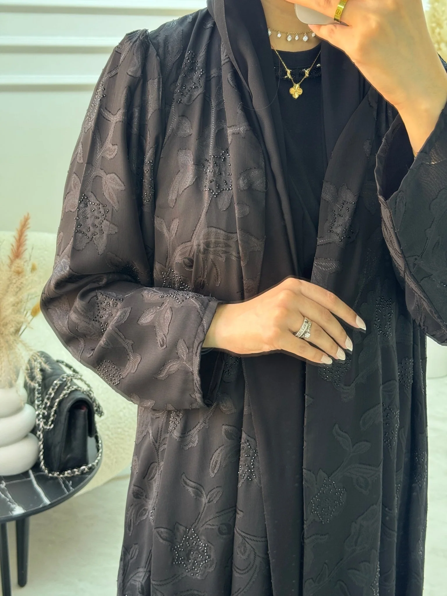 C 1060 Black Printed Abaya - Image 2