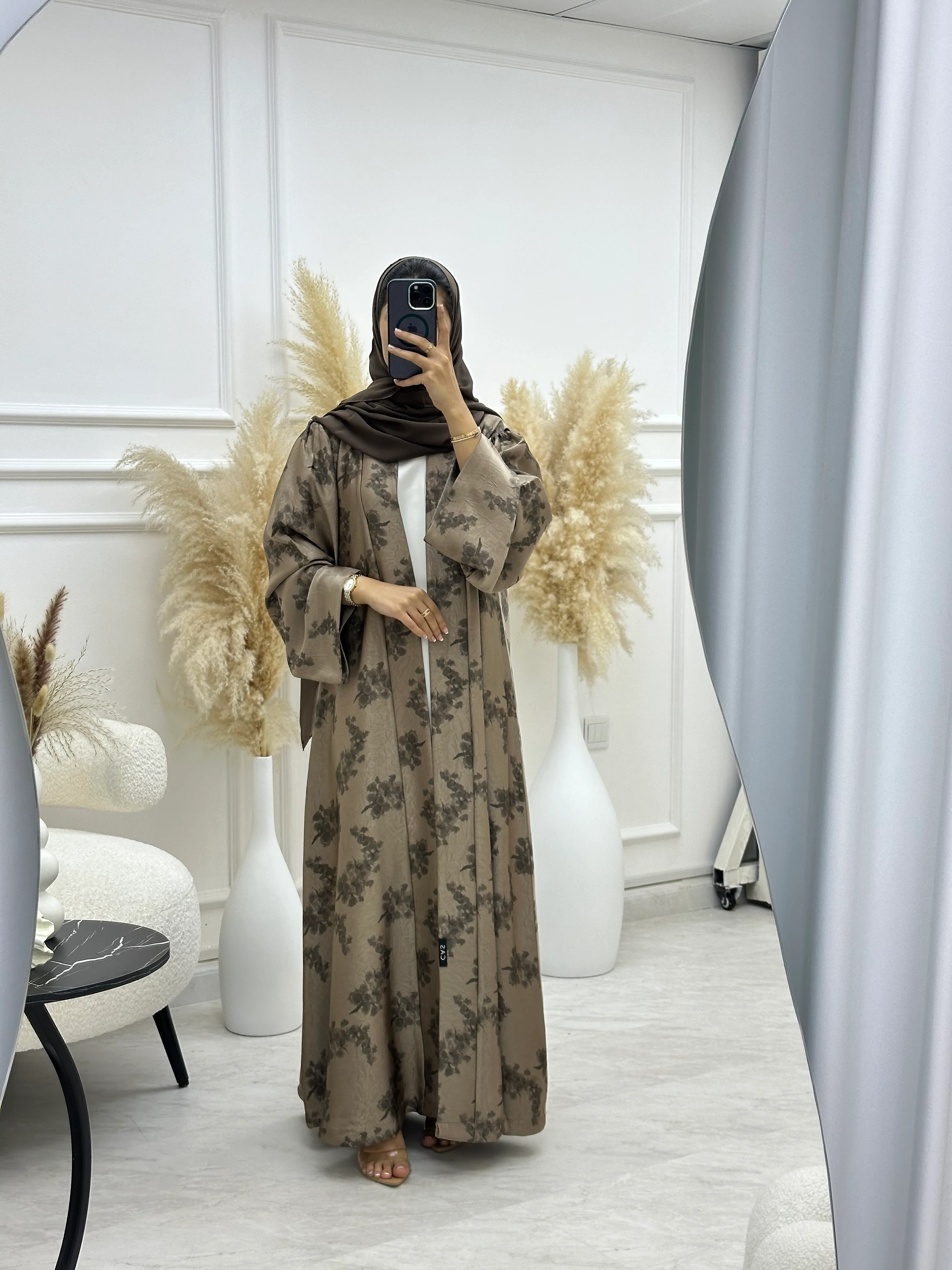 C 1063-03 Brown Printed Abaya - Image 3