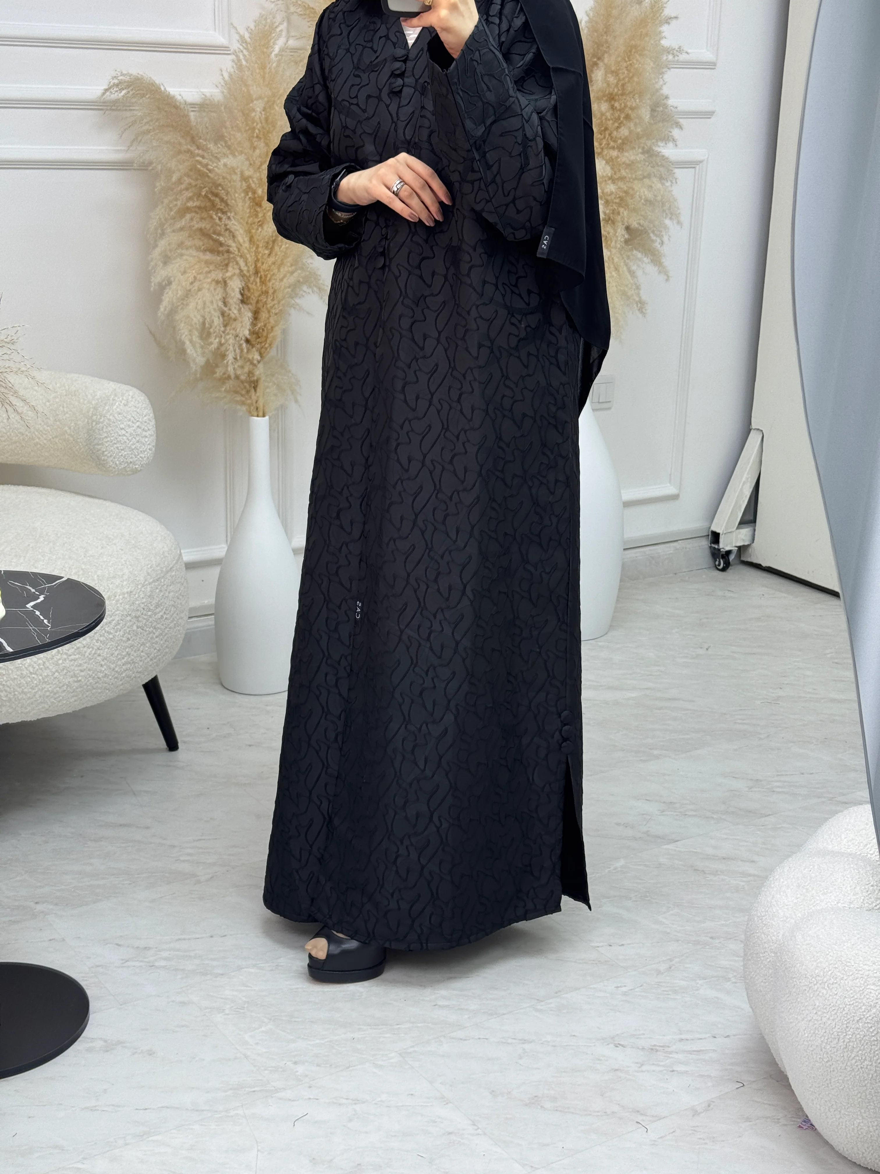 C 1082 Black Printed Abaya - Image 4