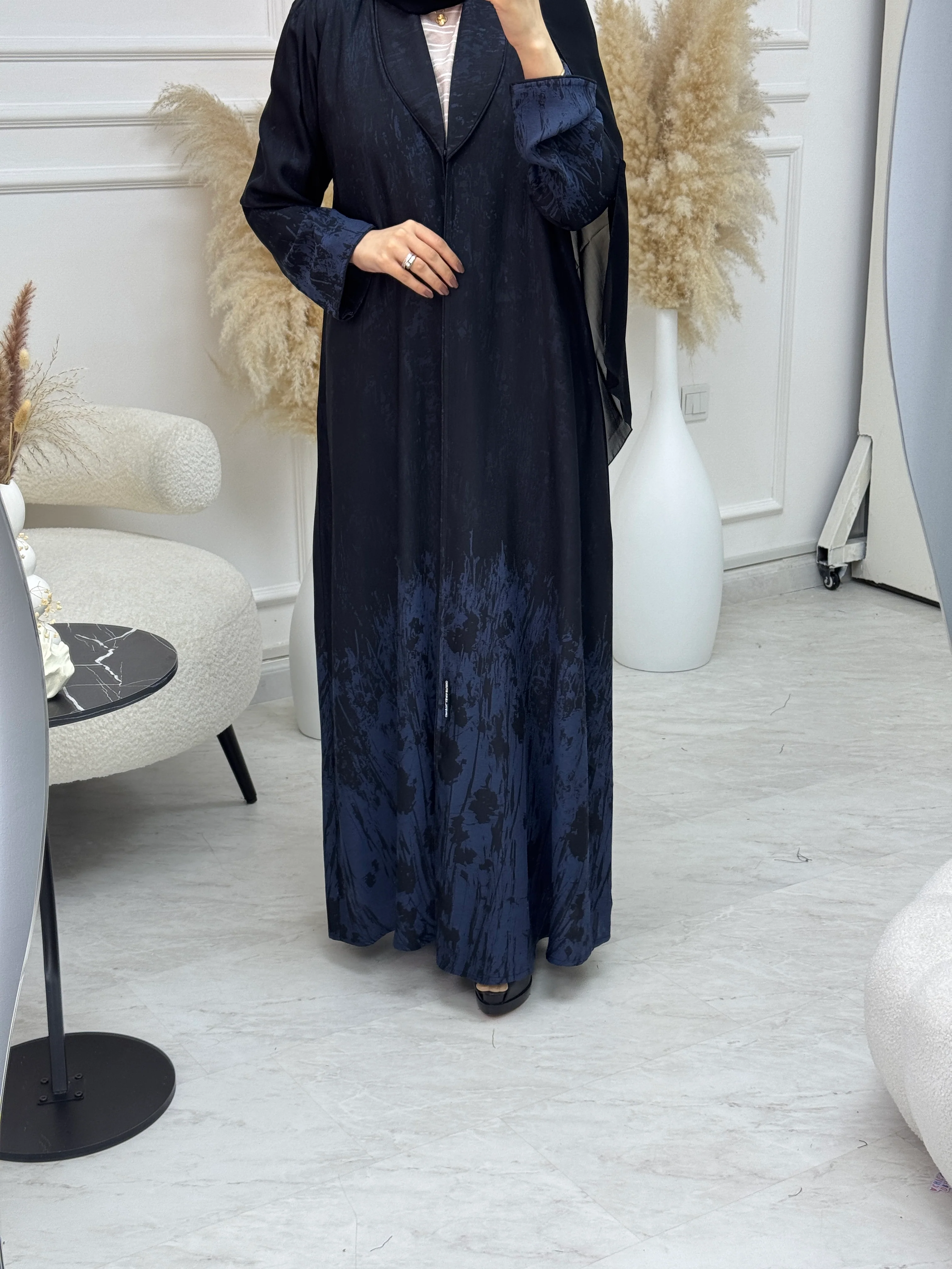 C 1085-02 Blue Black Printed Abaya - Image 3