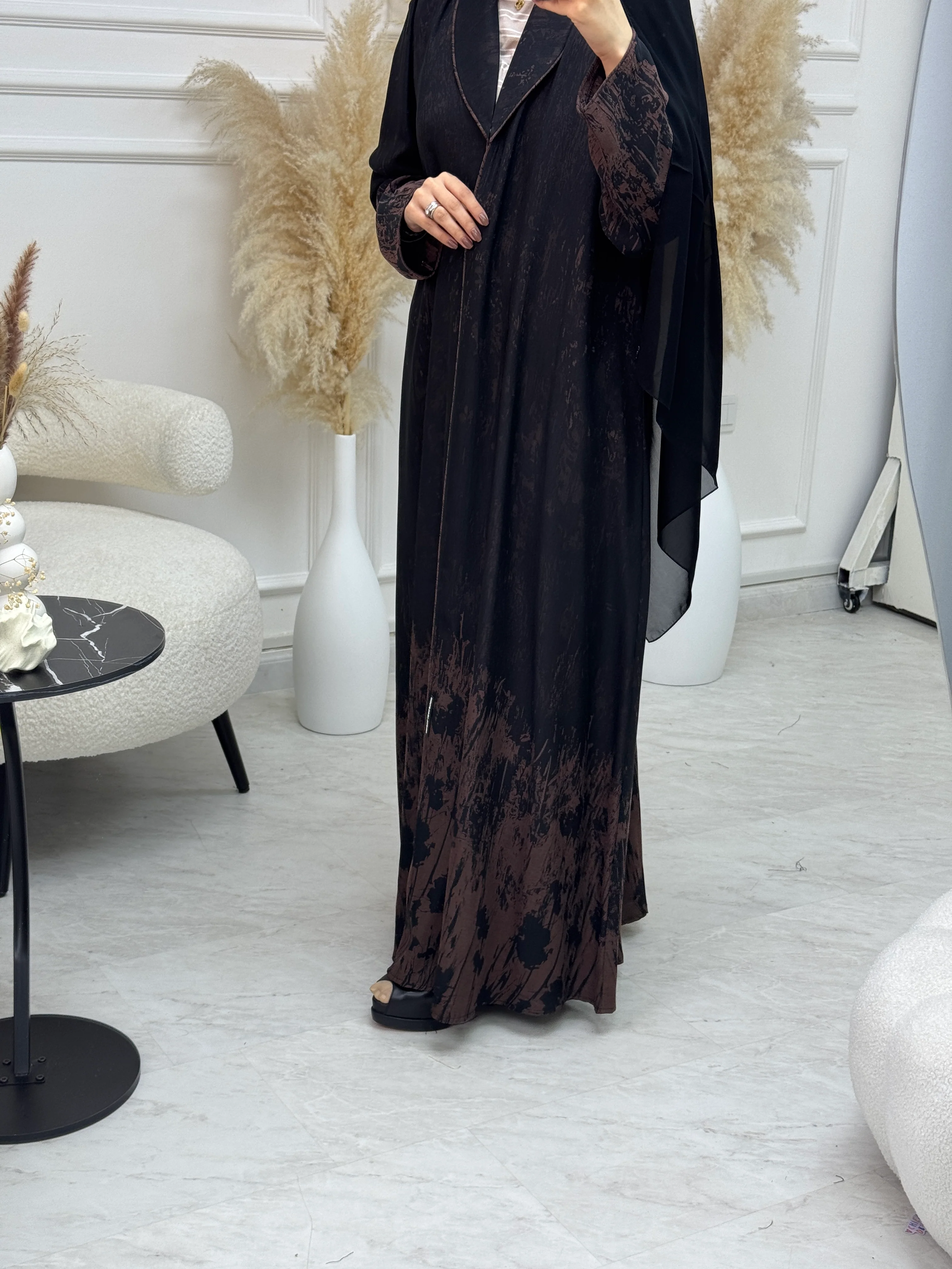 C 1085-03 Brown Black Printed Abaya - Image 3