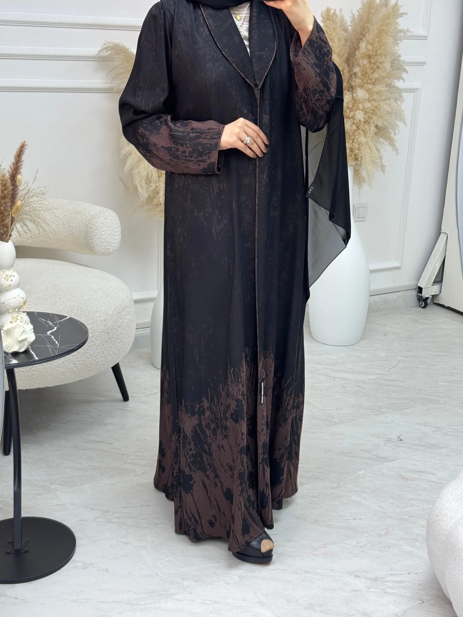 C 1085-03 Brown Black Printed Abaya - Image 4