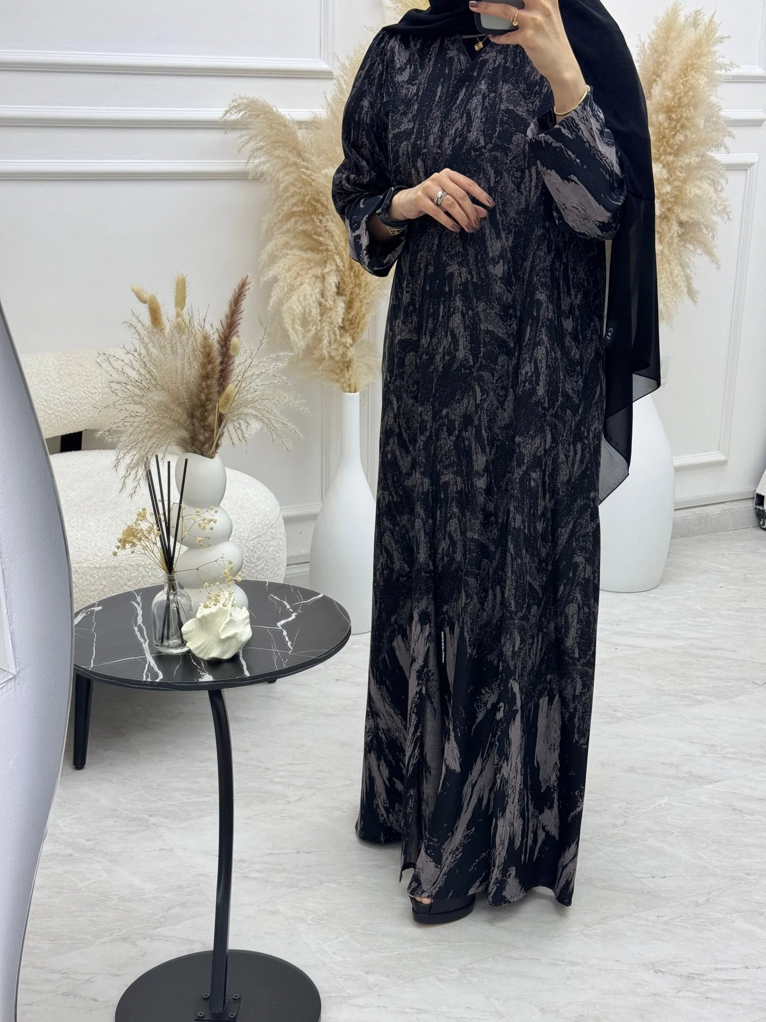 C 1089-04 Tan Printed Abaya - Image 4