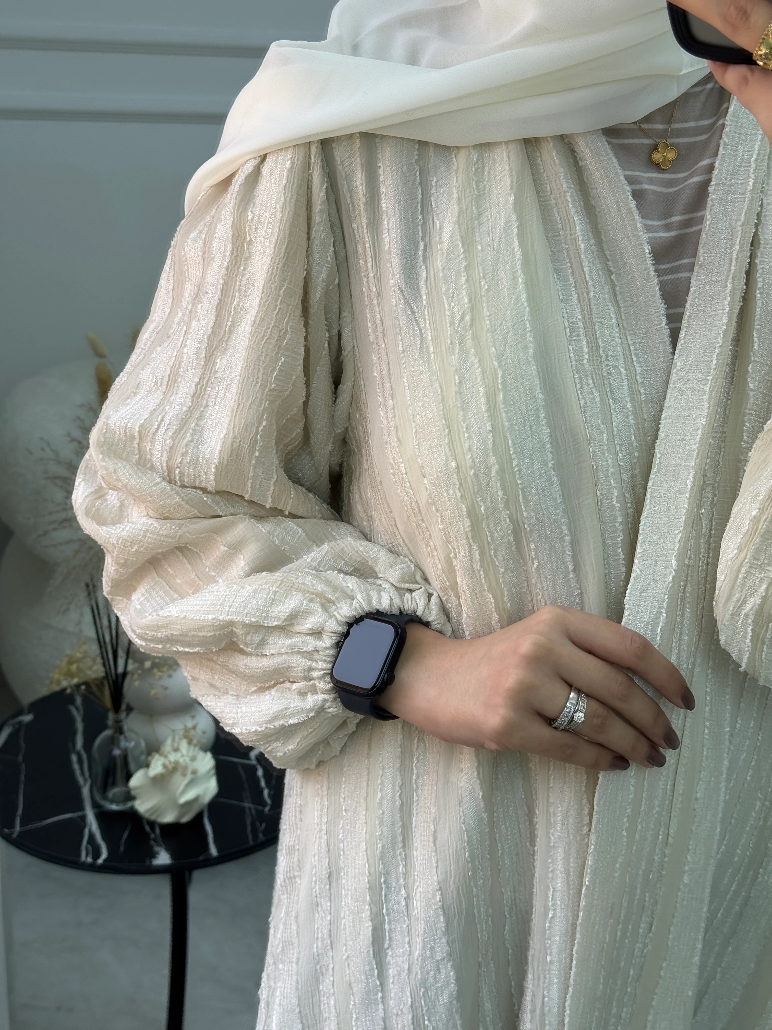 C 1091-03 Off White Abaya - Image 2