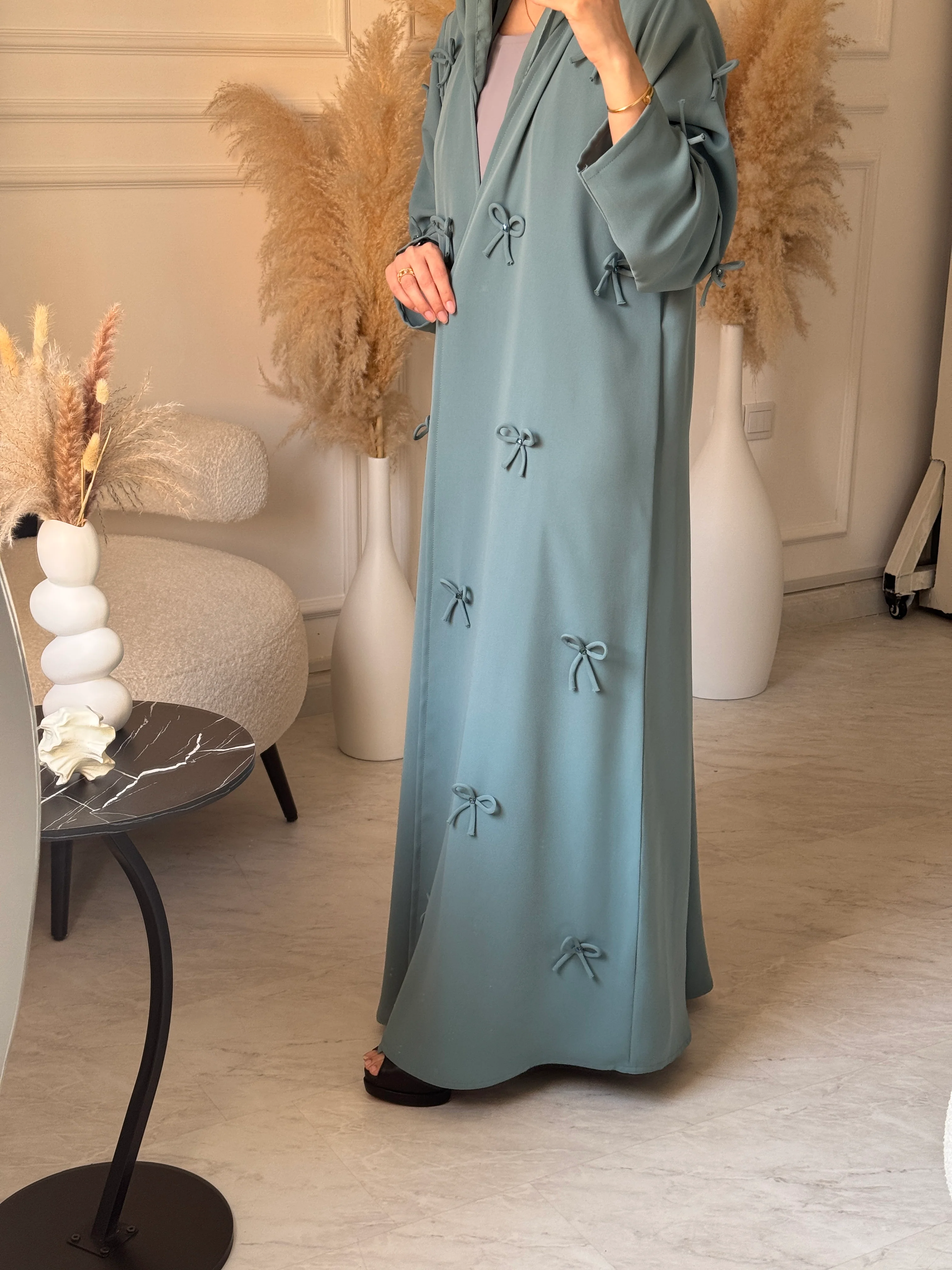 C 1096 Aqua Bow Abaya - Image 5