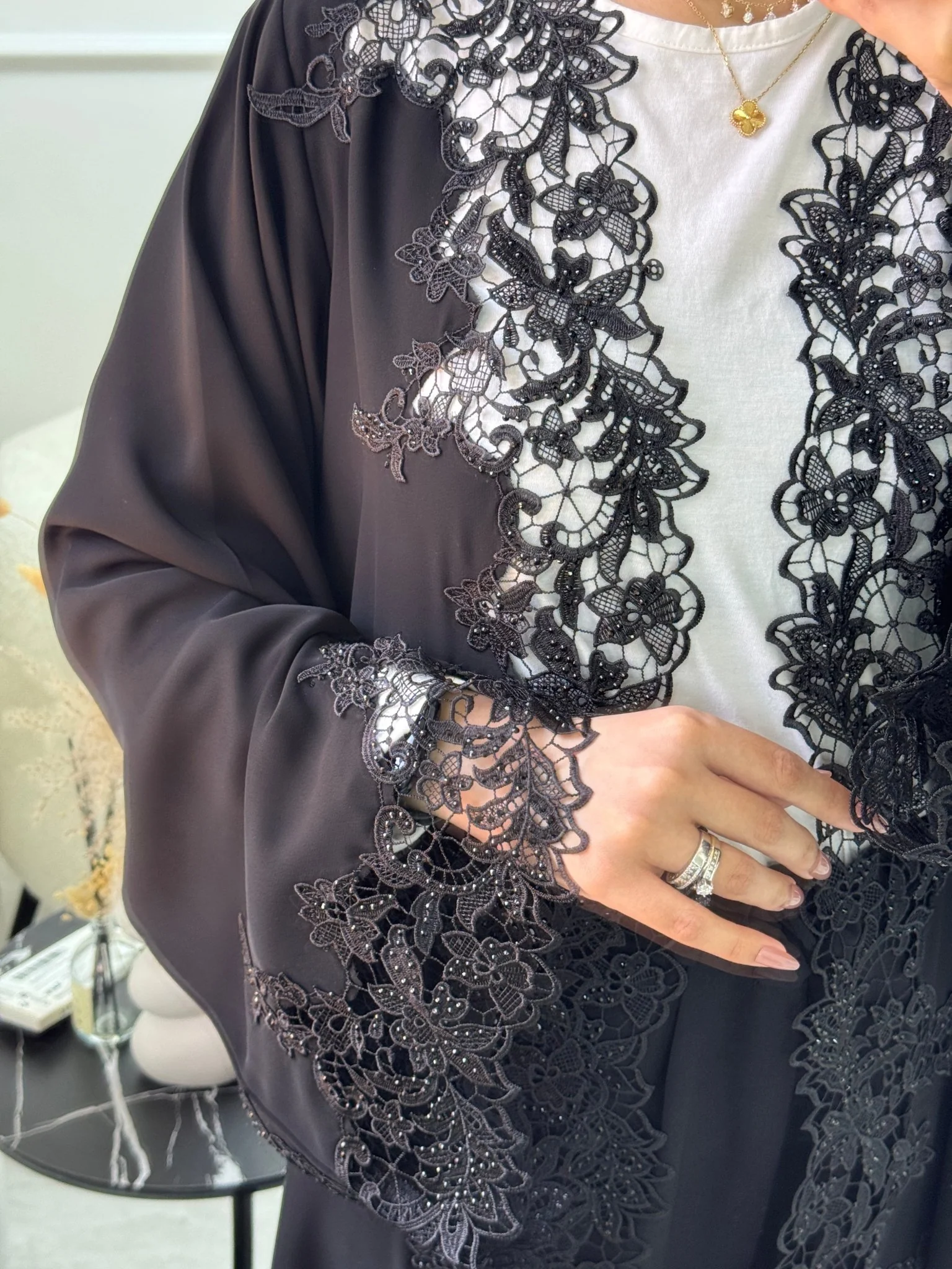 C 1100 Black Lace Abaya - Image 2