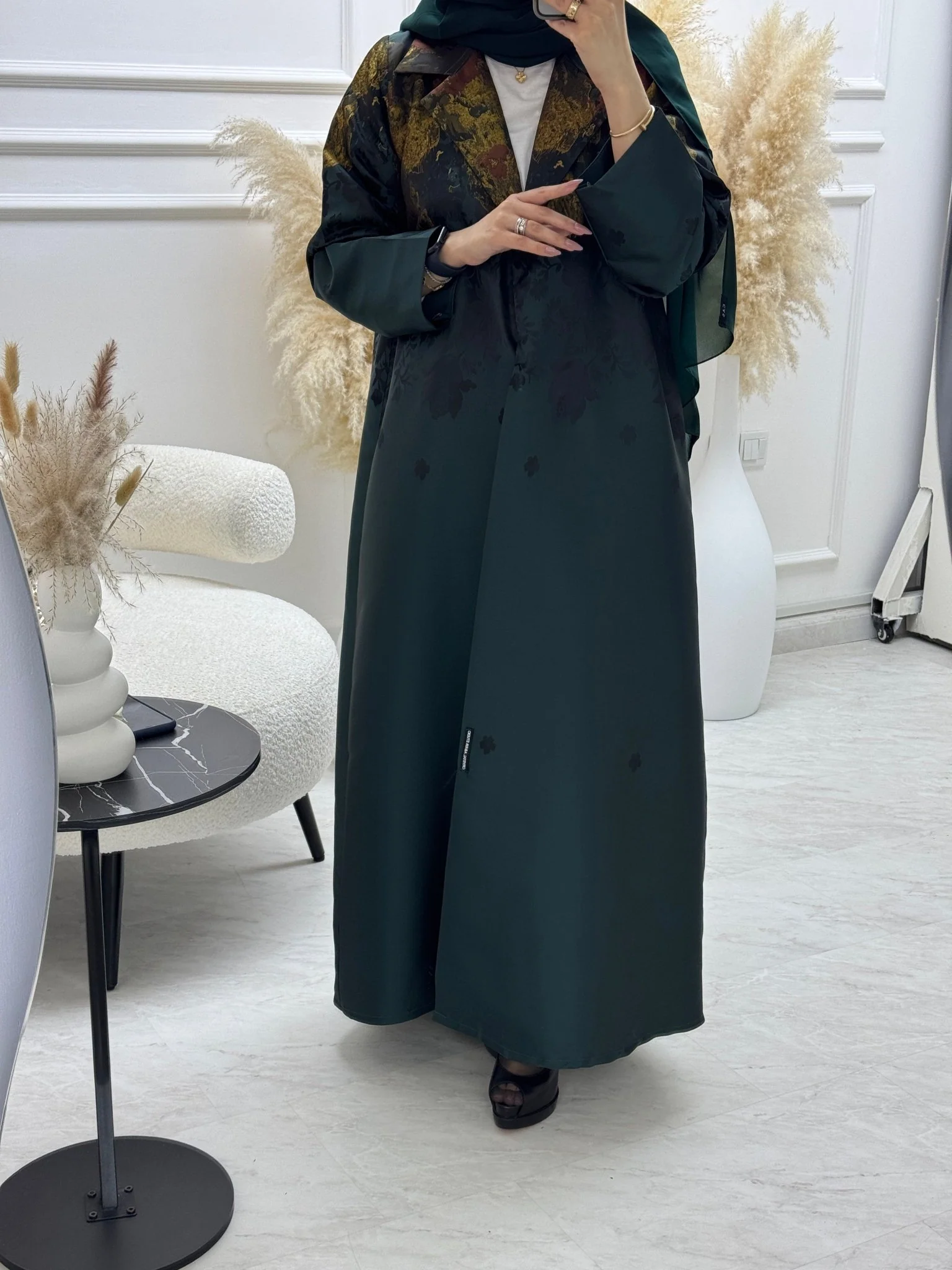 C 1102 Green Coat Abaya - Image 3