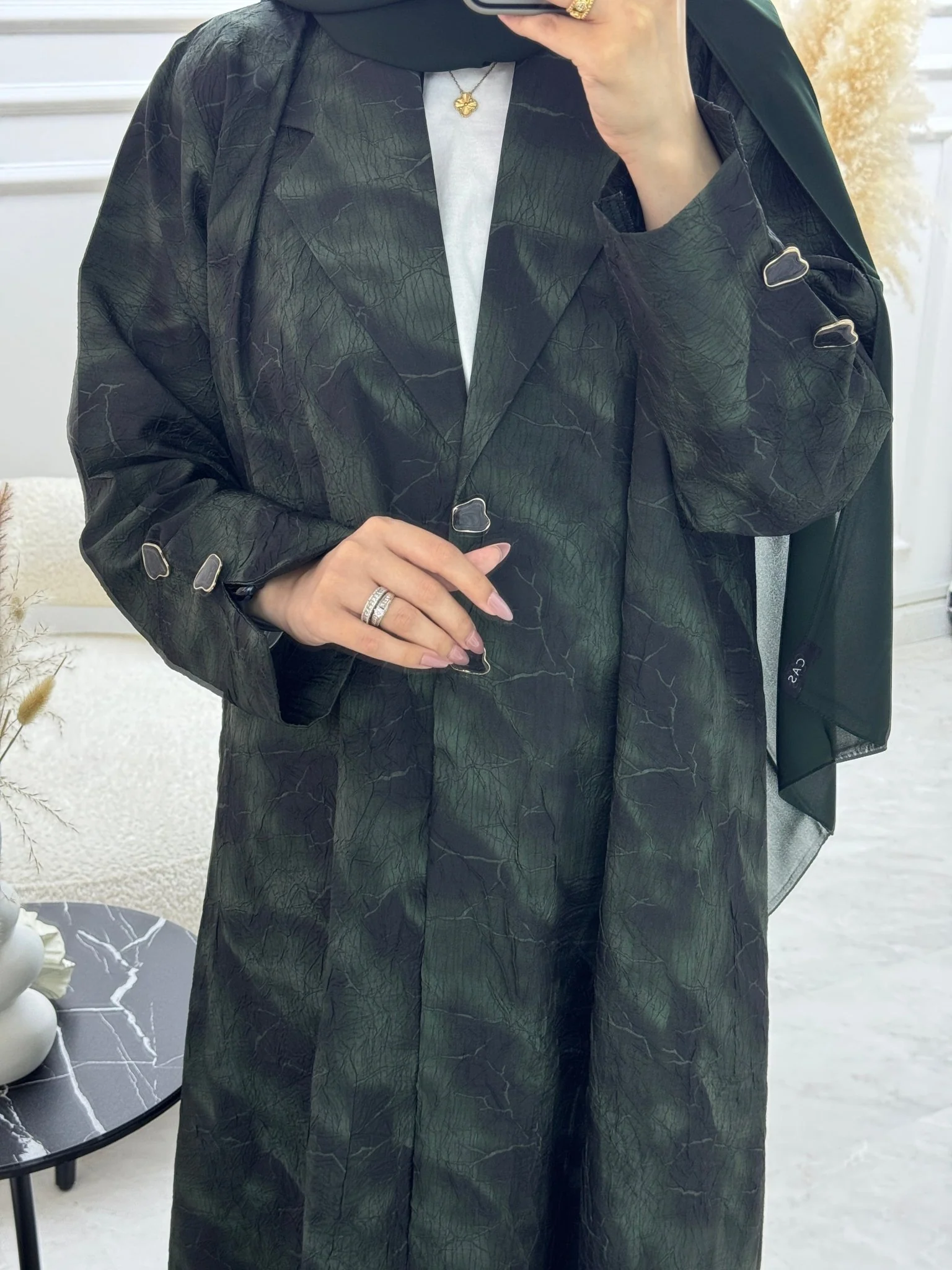 C 1103-02 Green Coat Abaya