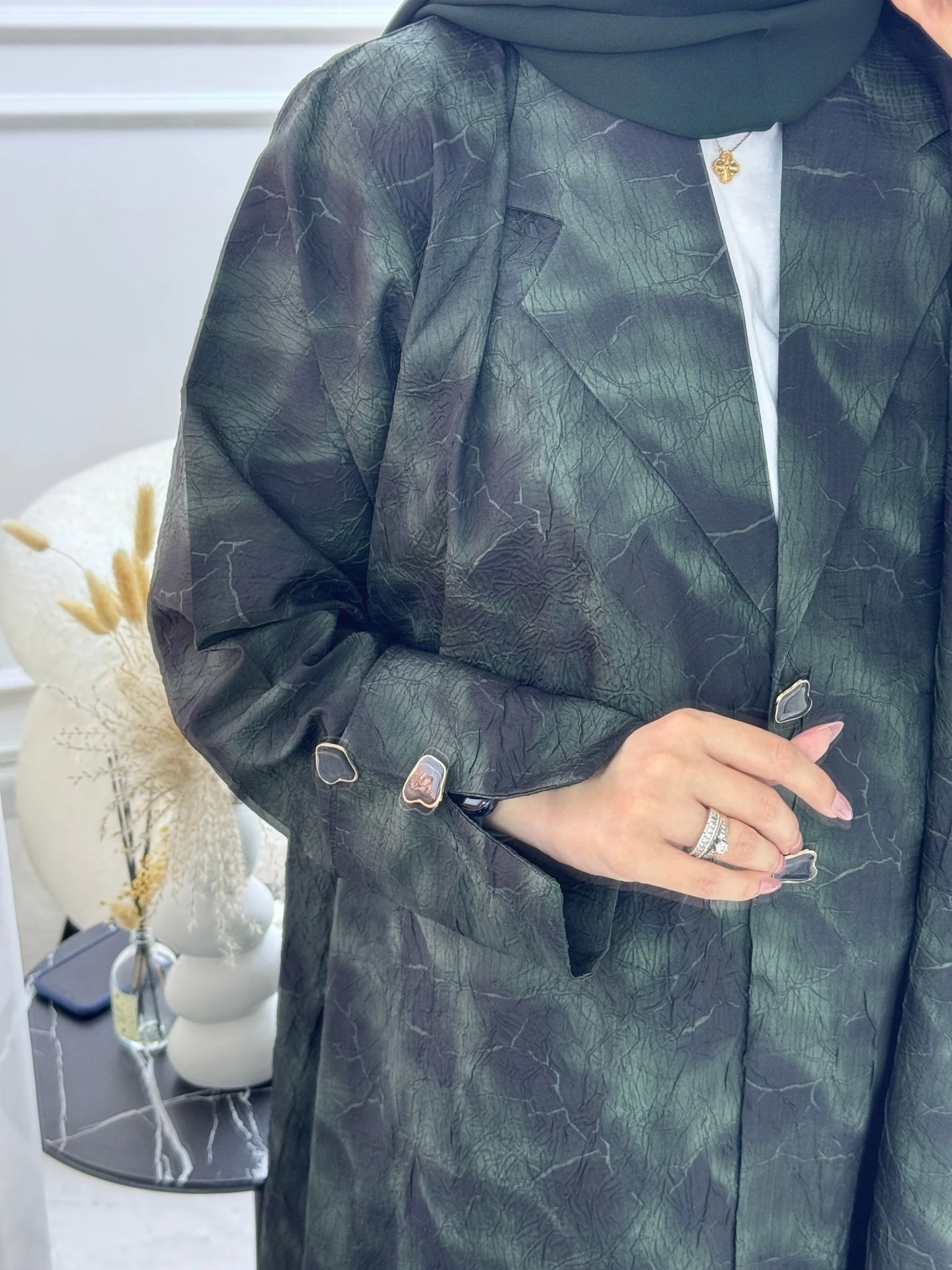 C 1103-02 Green Coat Abaya - Image 2