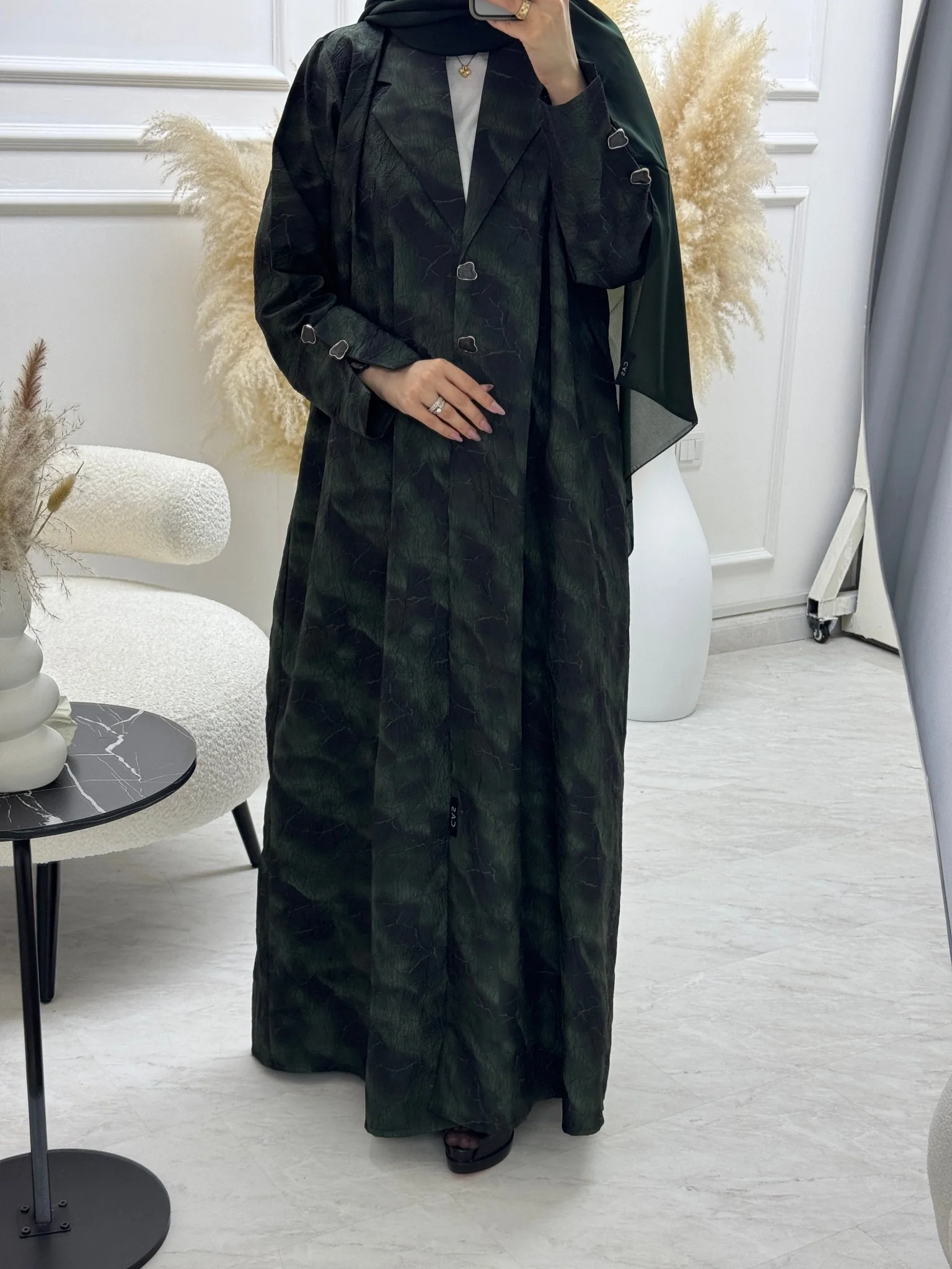 C 1103-02 Green Coat Abaya - Image 3