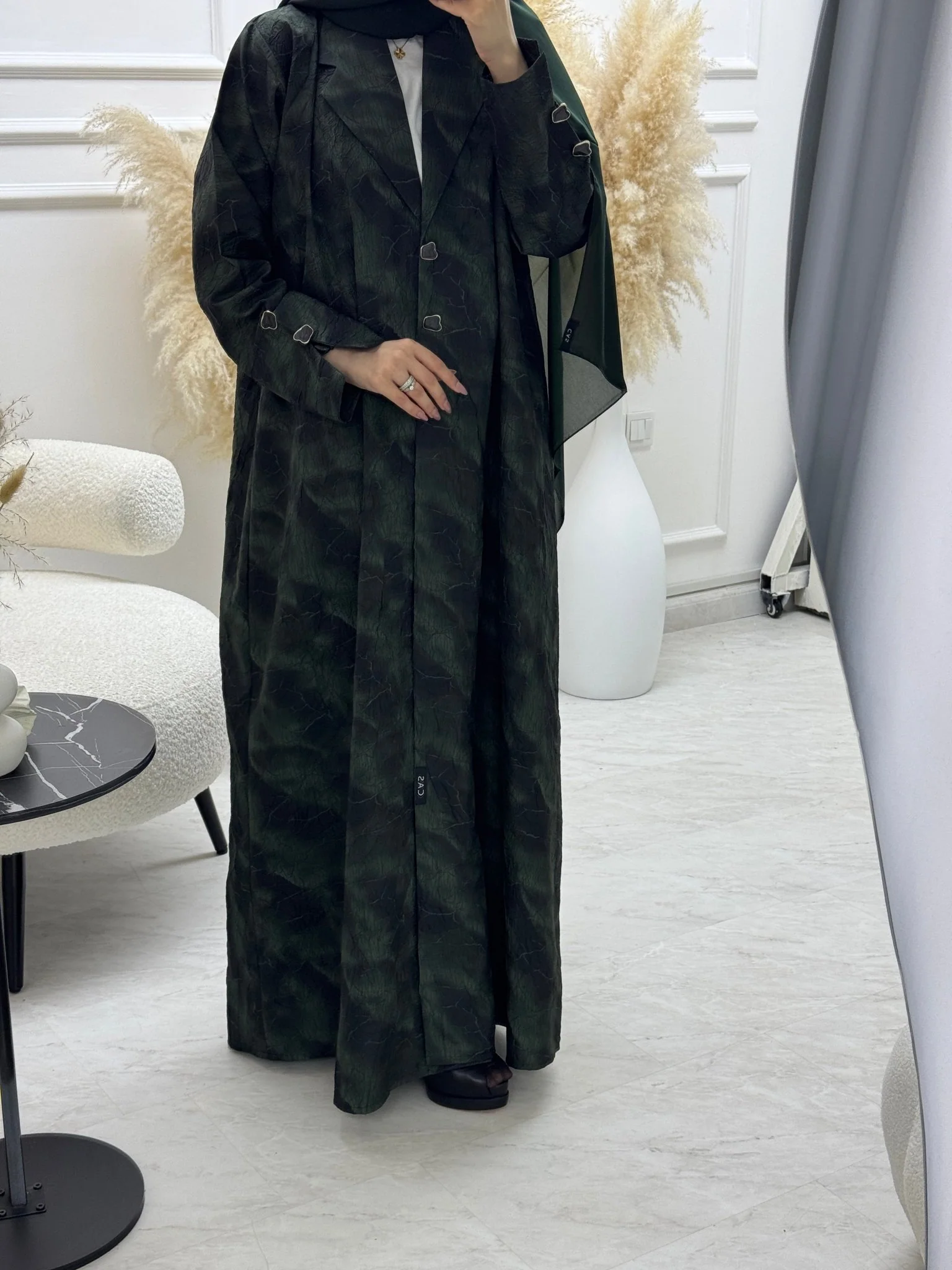 C 1103-02 Green Coat Abaya - Image 4