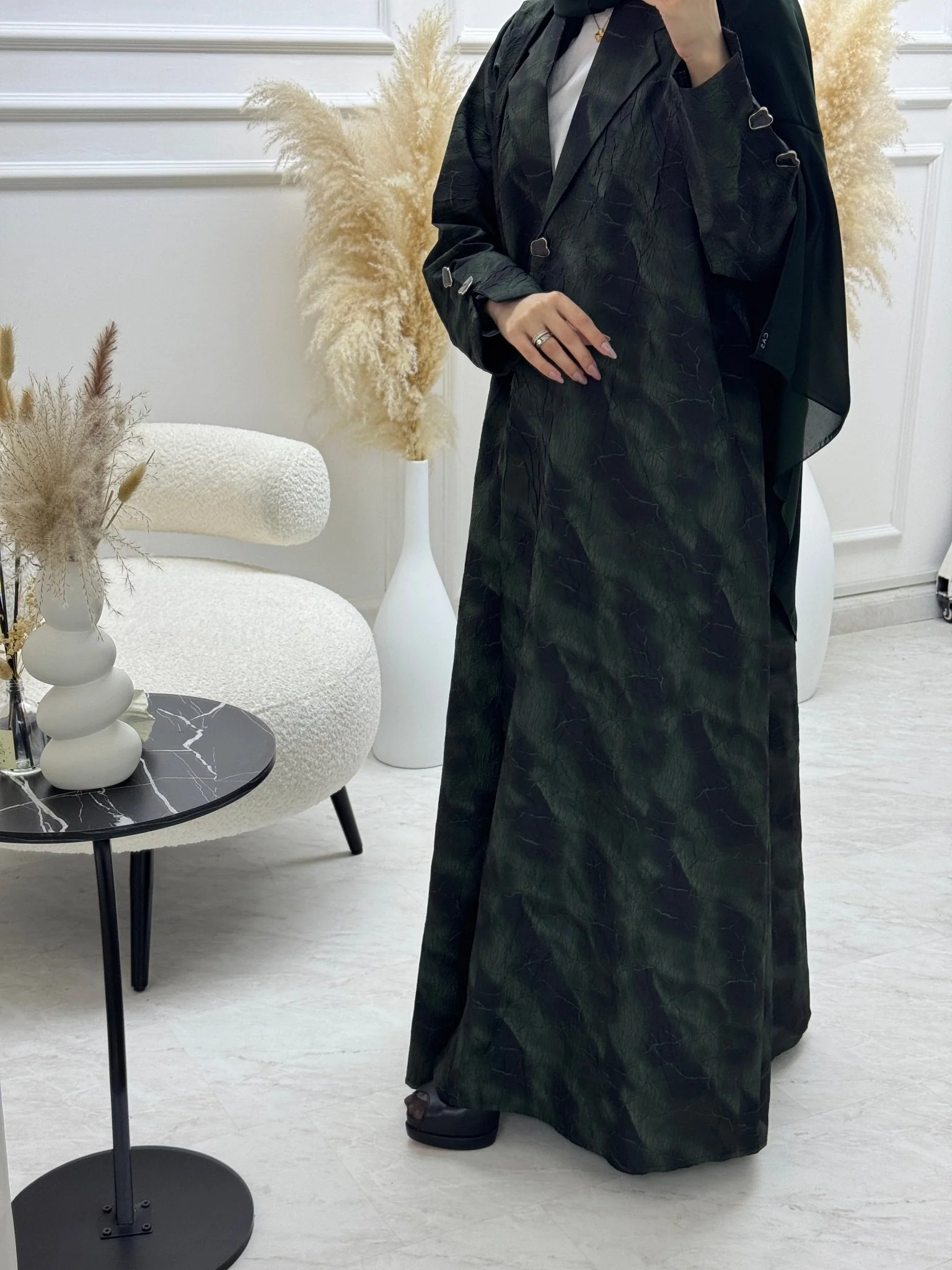 C 1103-02 Green Coat Abaya - Image 5