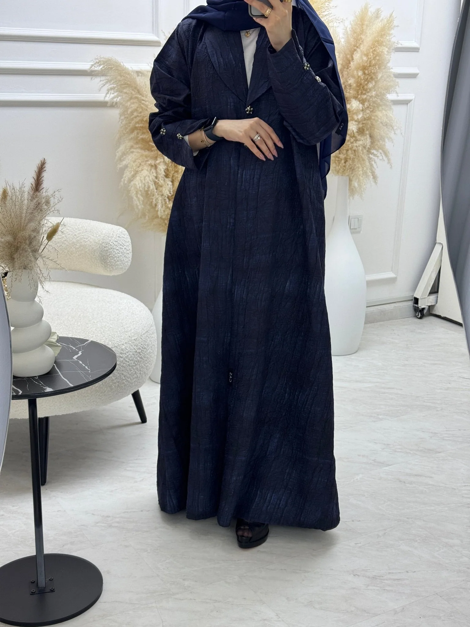 C 1104-01 Navy Blue Coat Abaya - Image 3