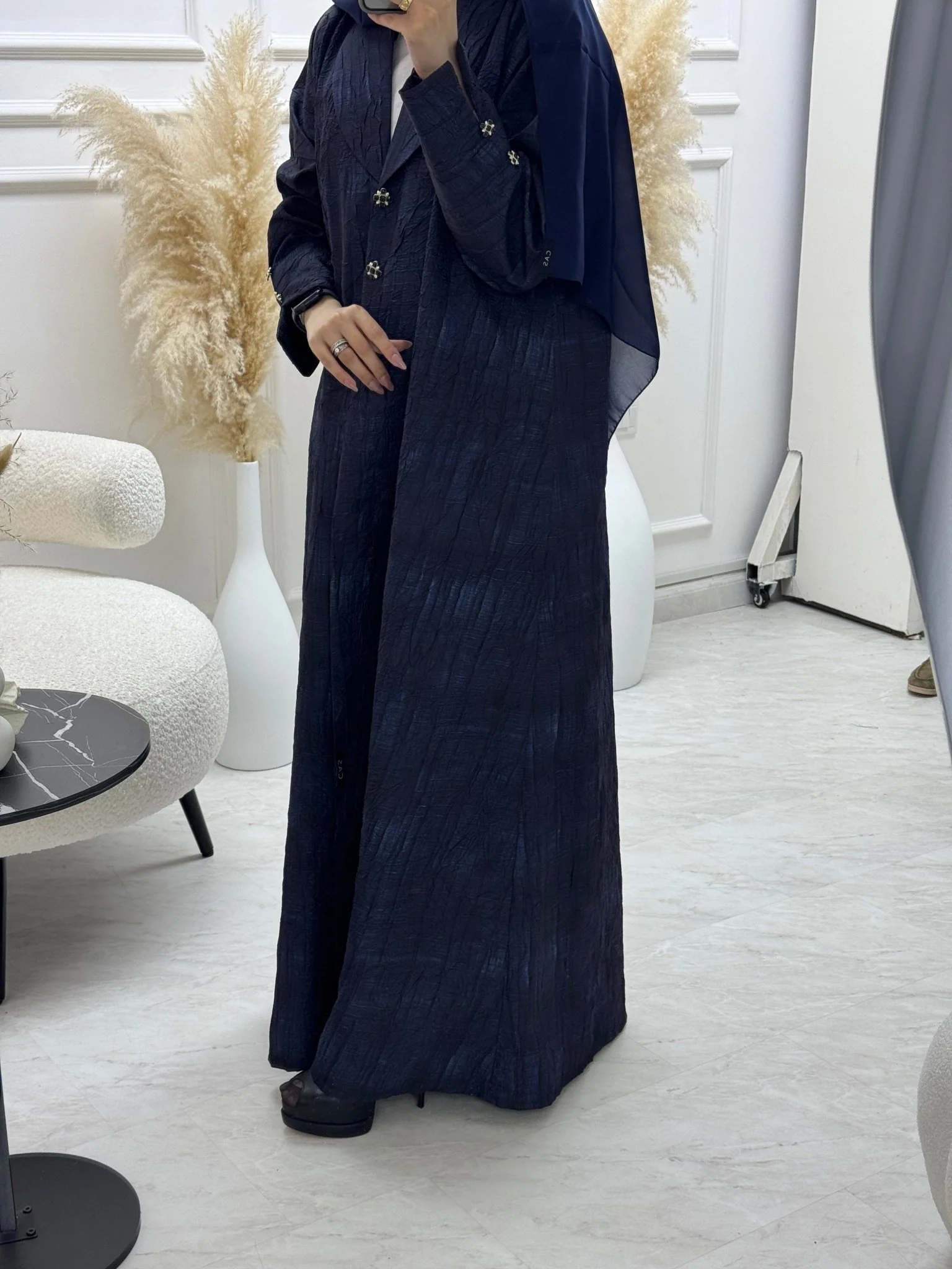C 1104-01 Navy Blue Coat Abaya - Image 4
