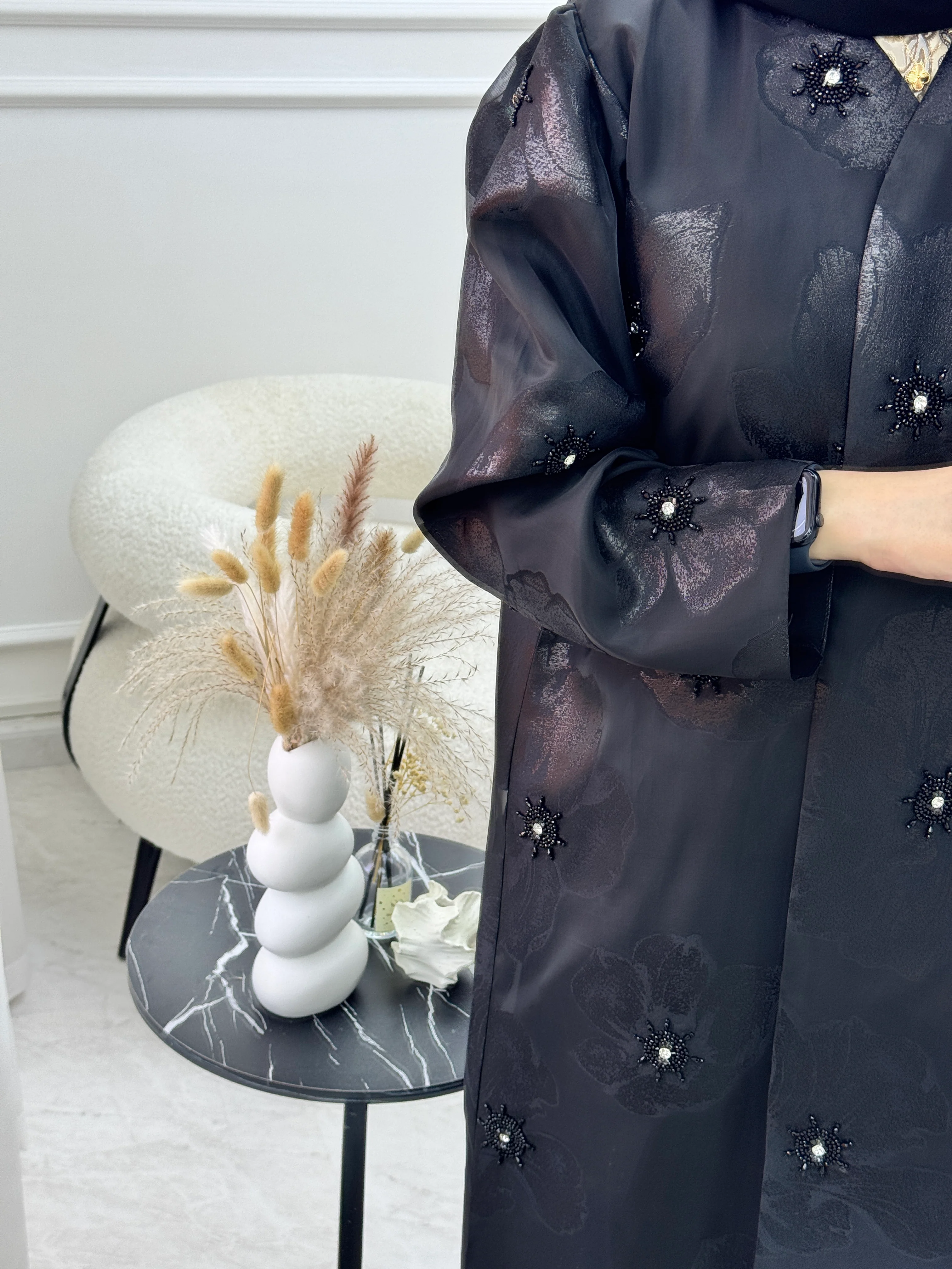 C 1136 Black Organza Abaya - Image 2