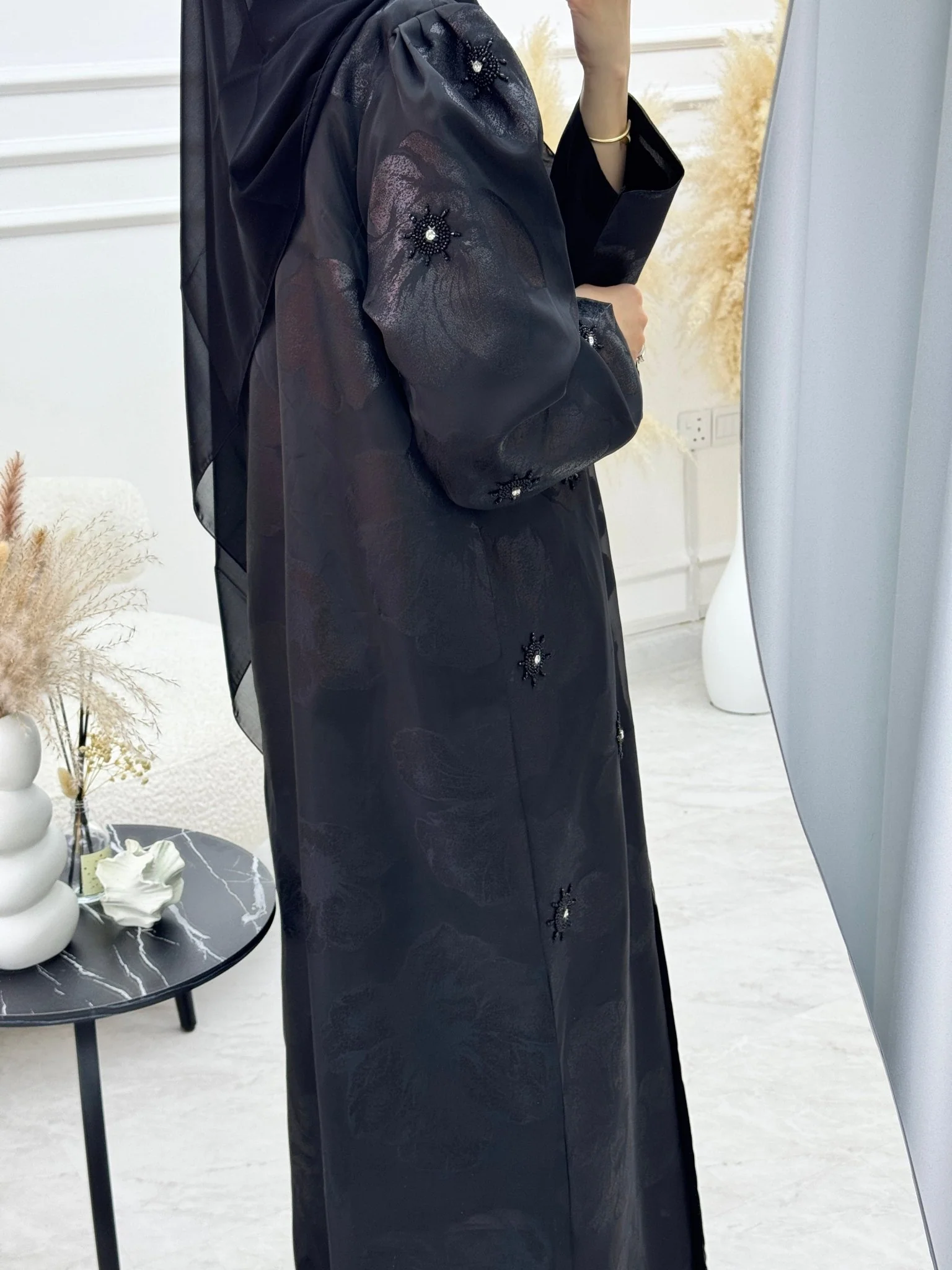 C 1136 Black Organza Abaya - Image 3