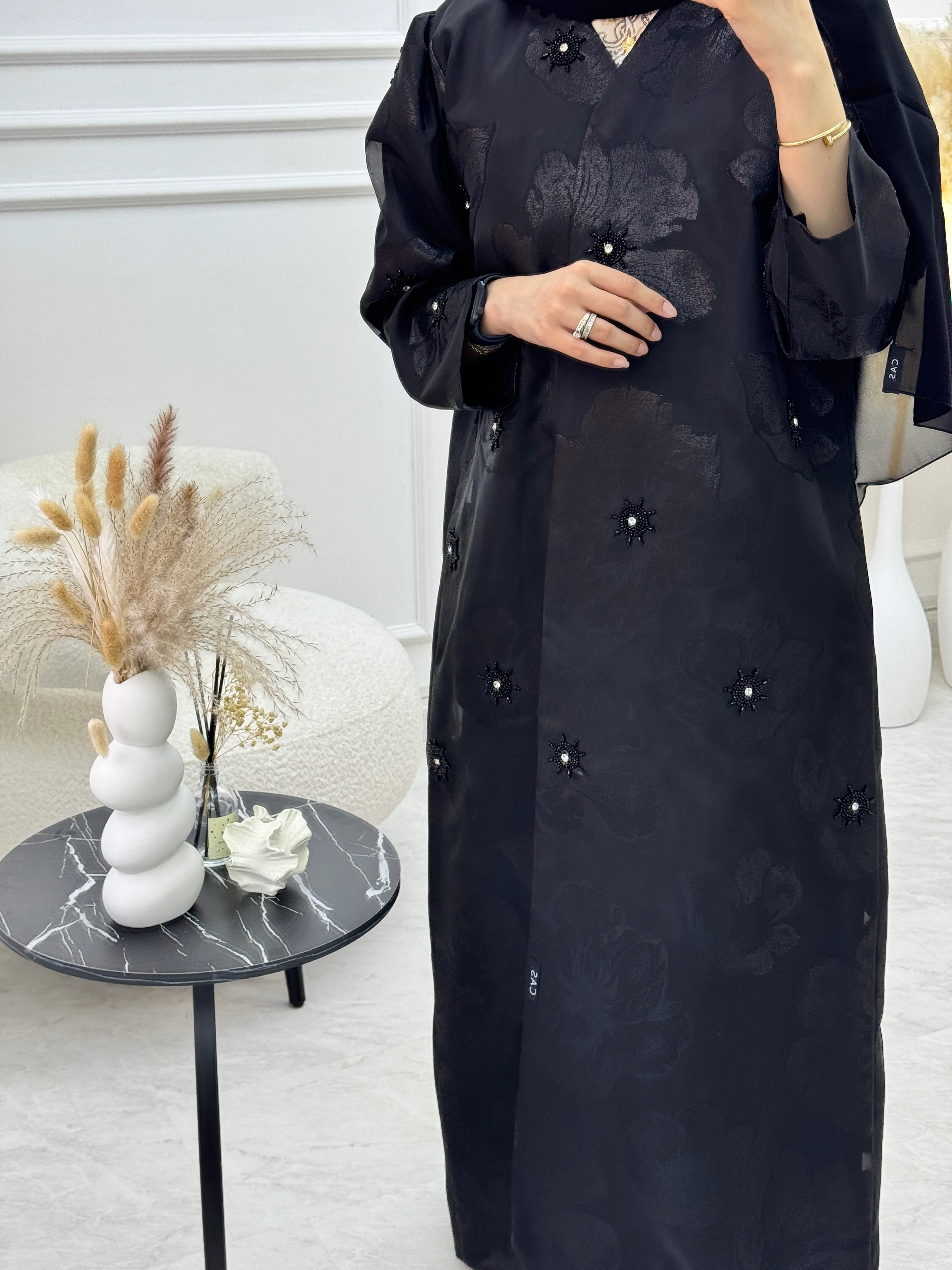 C 1136 Black Organza Abaya - Image 6