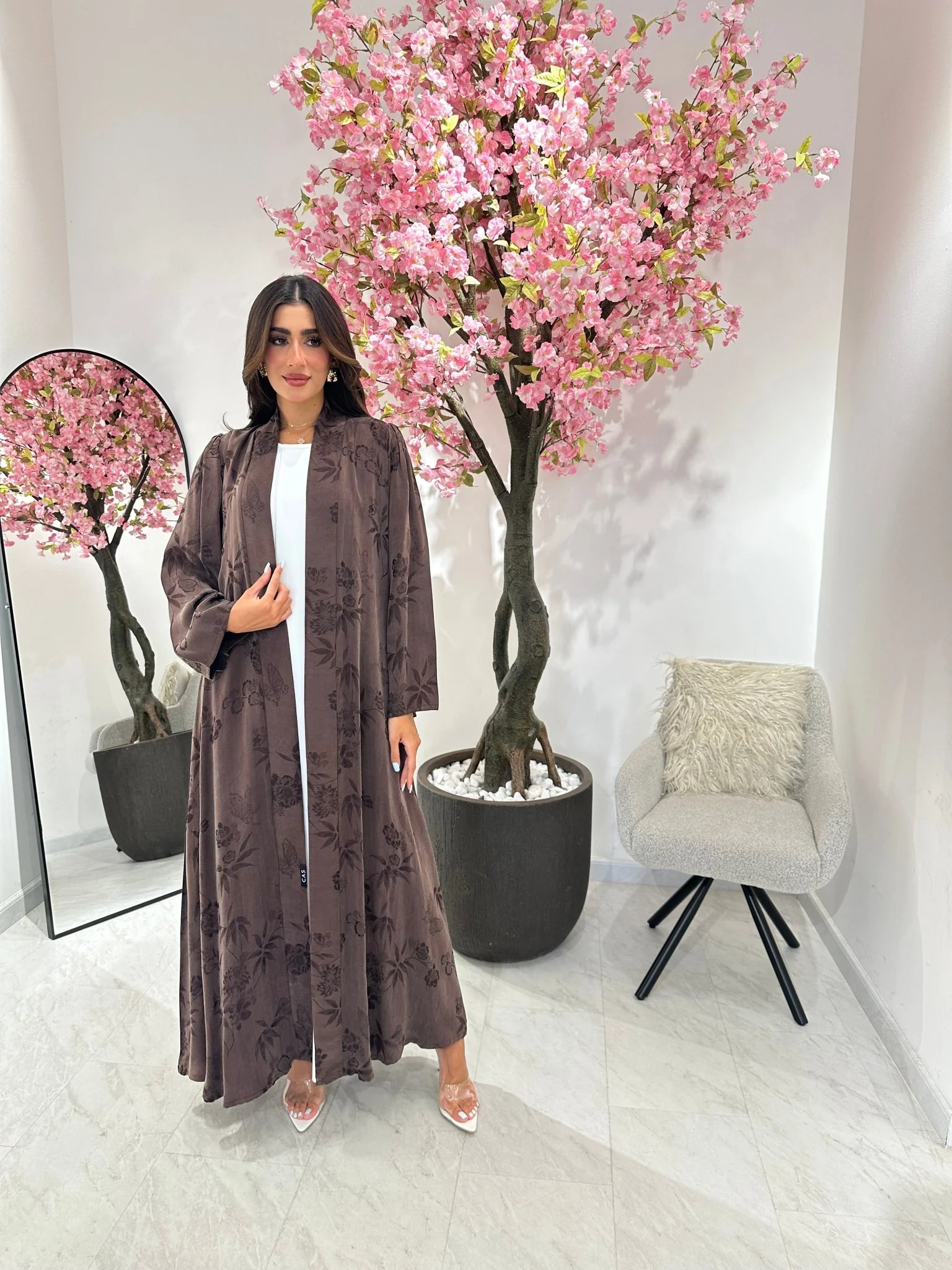 C 1159 Brown Premium Printed Abaya - Image 3