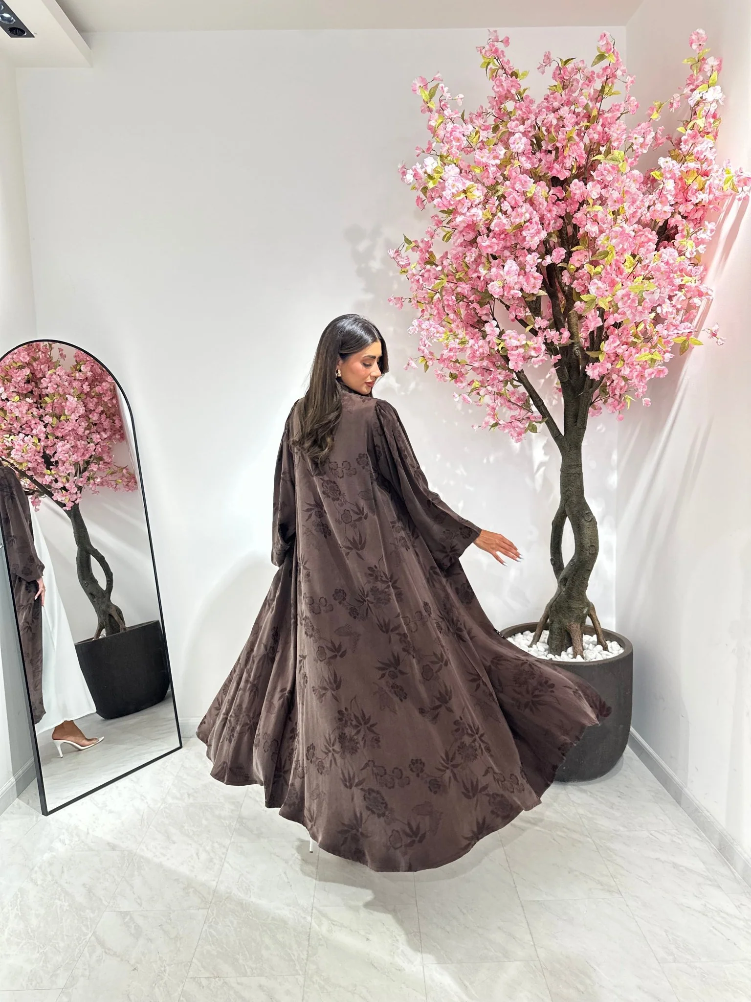 C 1159 Brown Premium Printed Abaya - Image 6