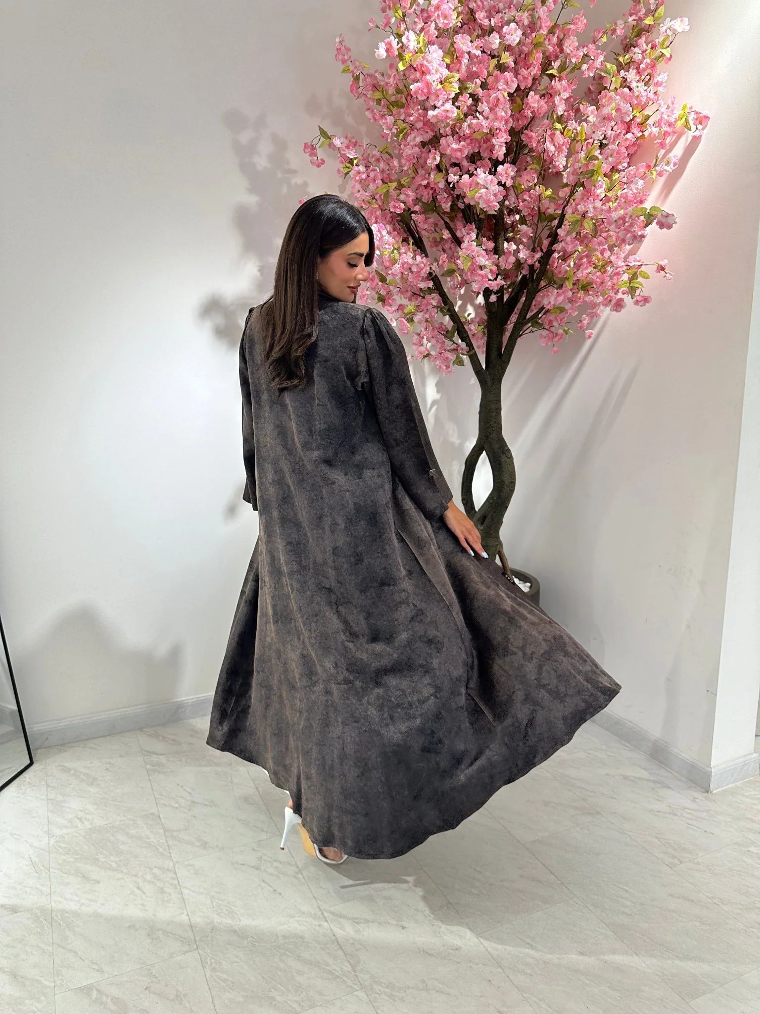 C 1161 Brown Premium Printed Abaya - Image 6