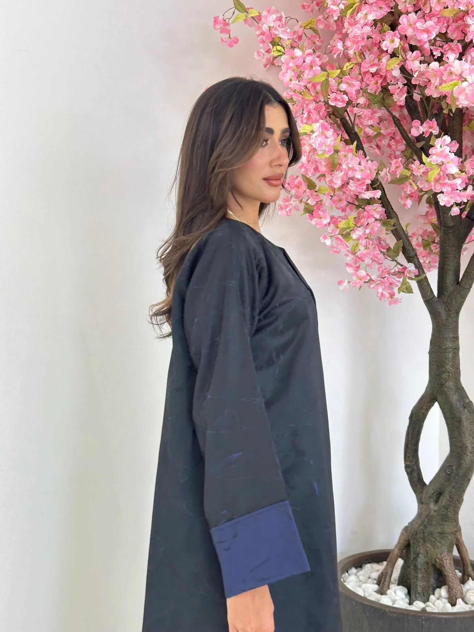 C 1163 Black Blue Printed Abaya - Image 5