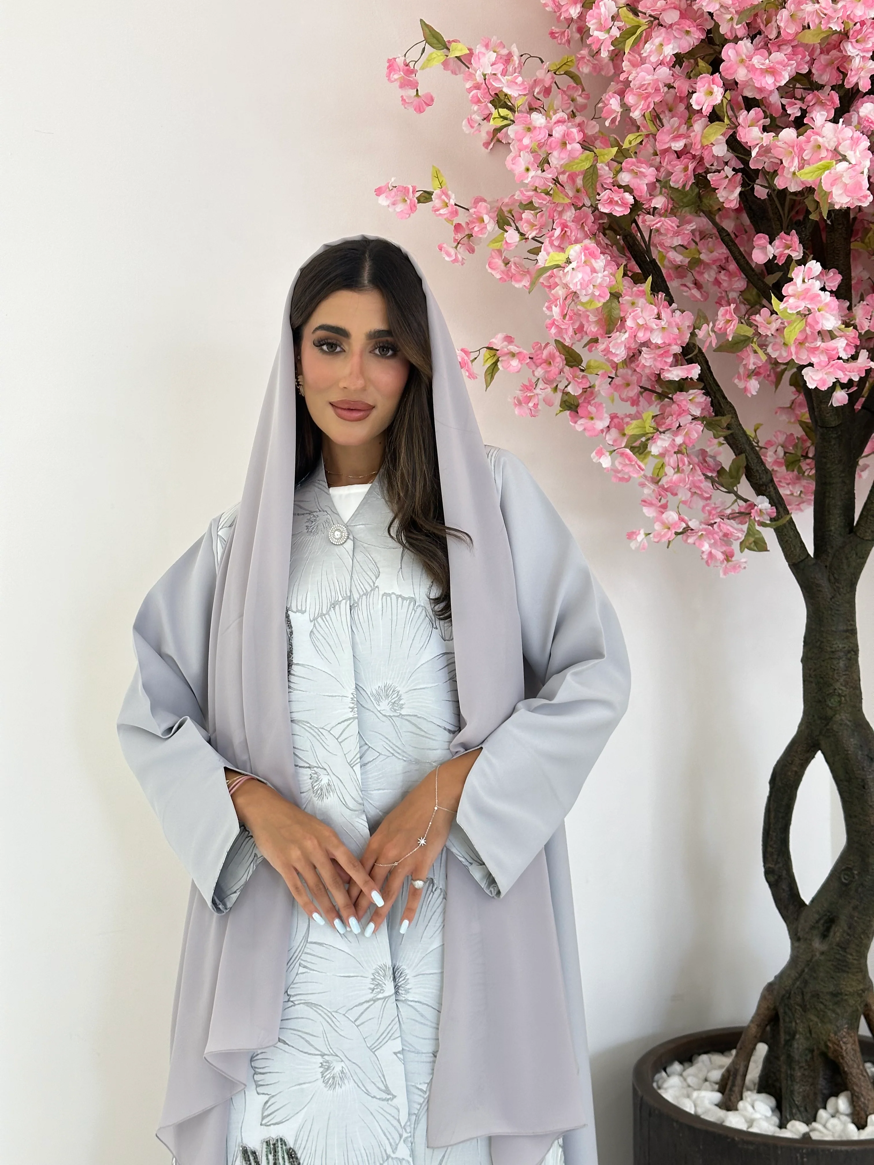 C 1175 Silver Printed Abaya - Image 8