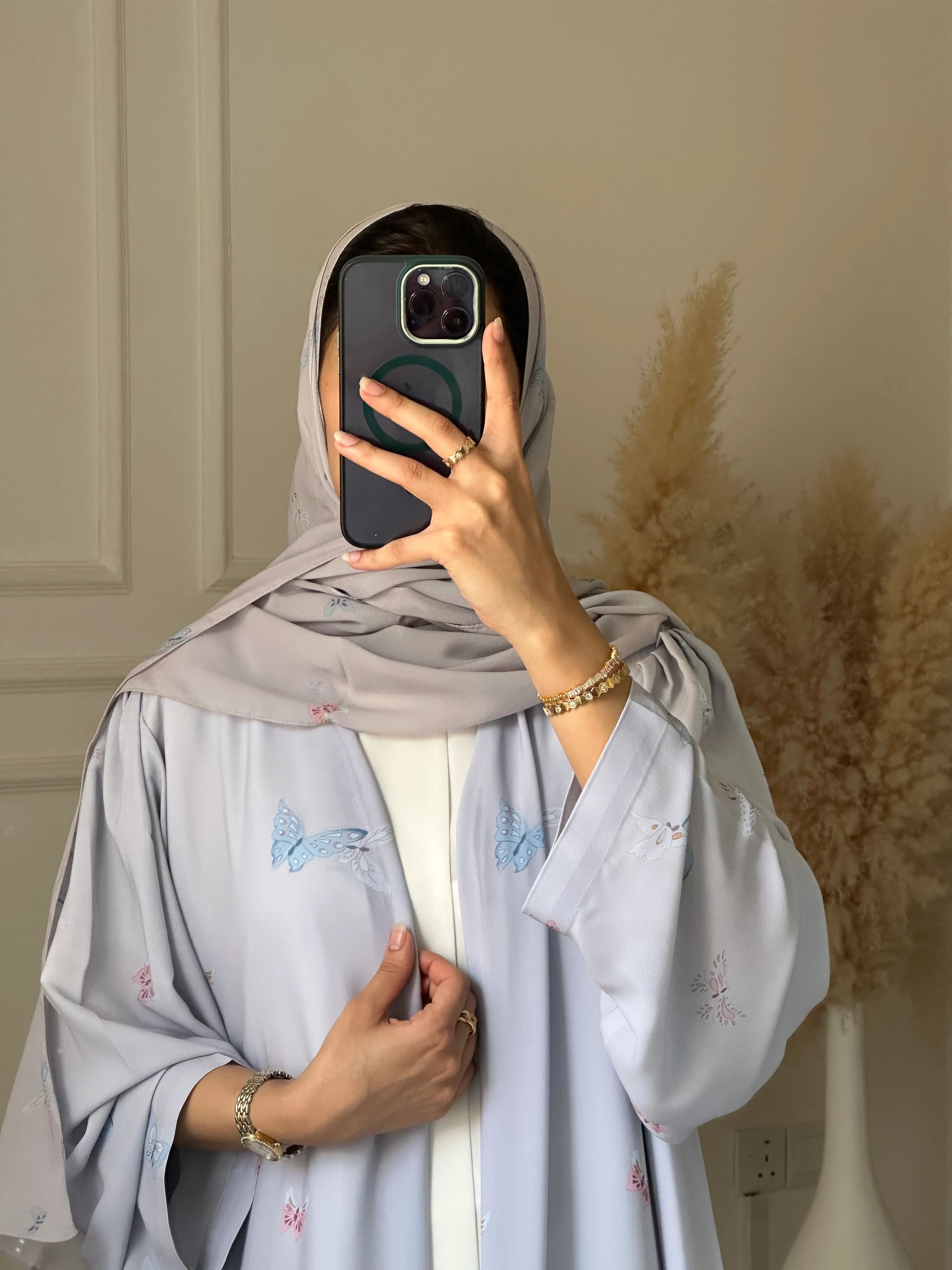 C 1205 Baby Blue Printed Abaya - Image 4