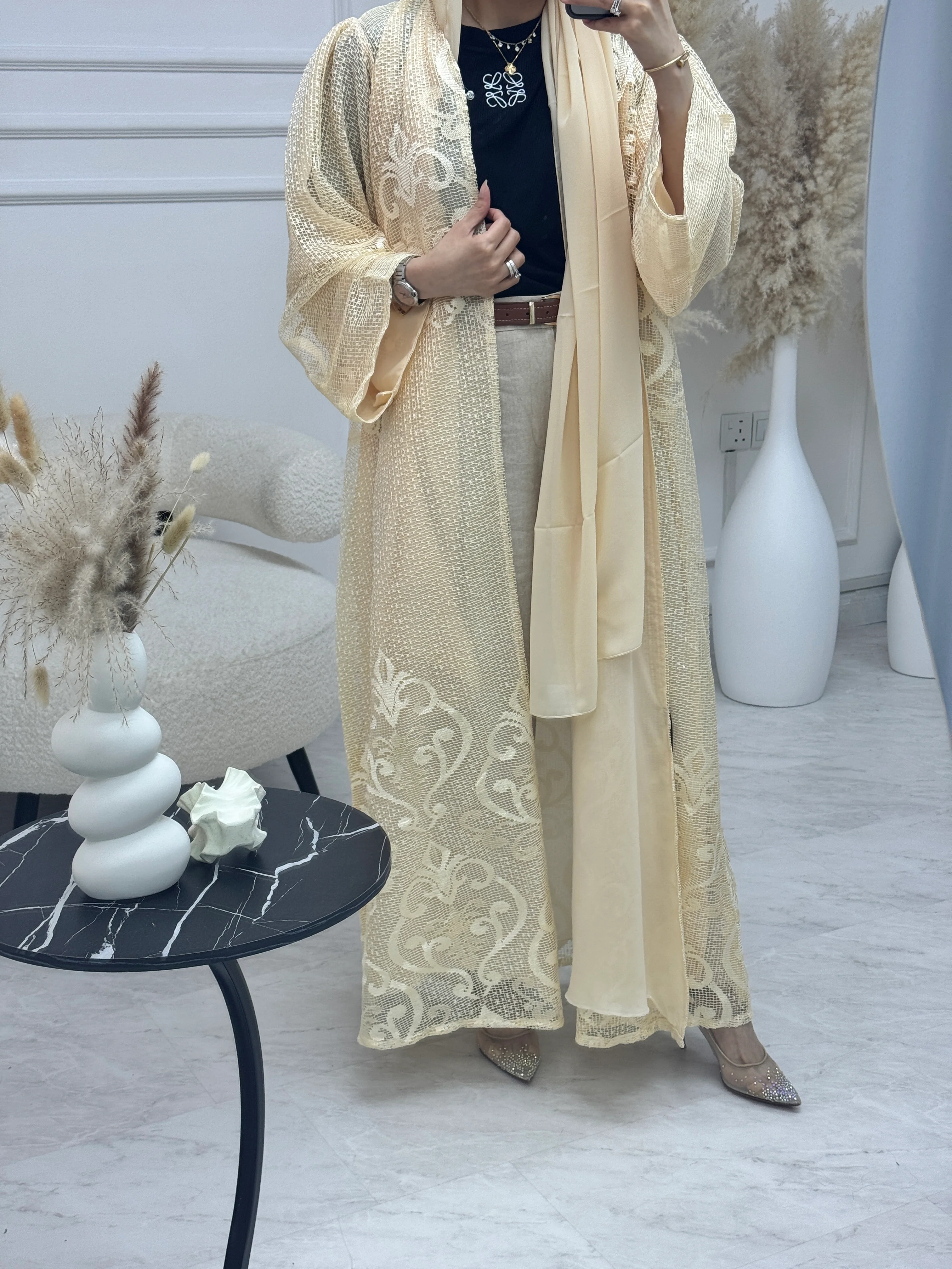 C 1210-01 Dark Butter Yellow Abaya - Image 4