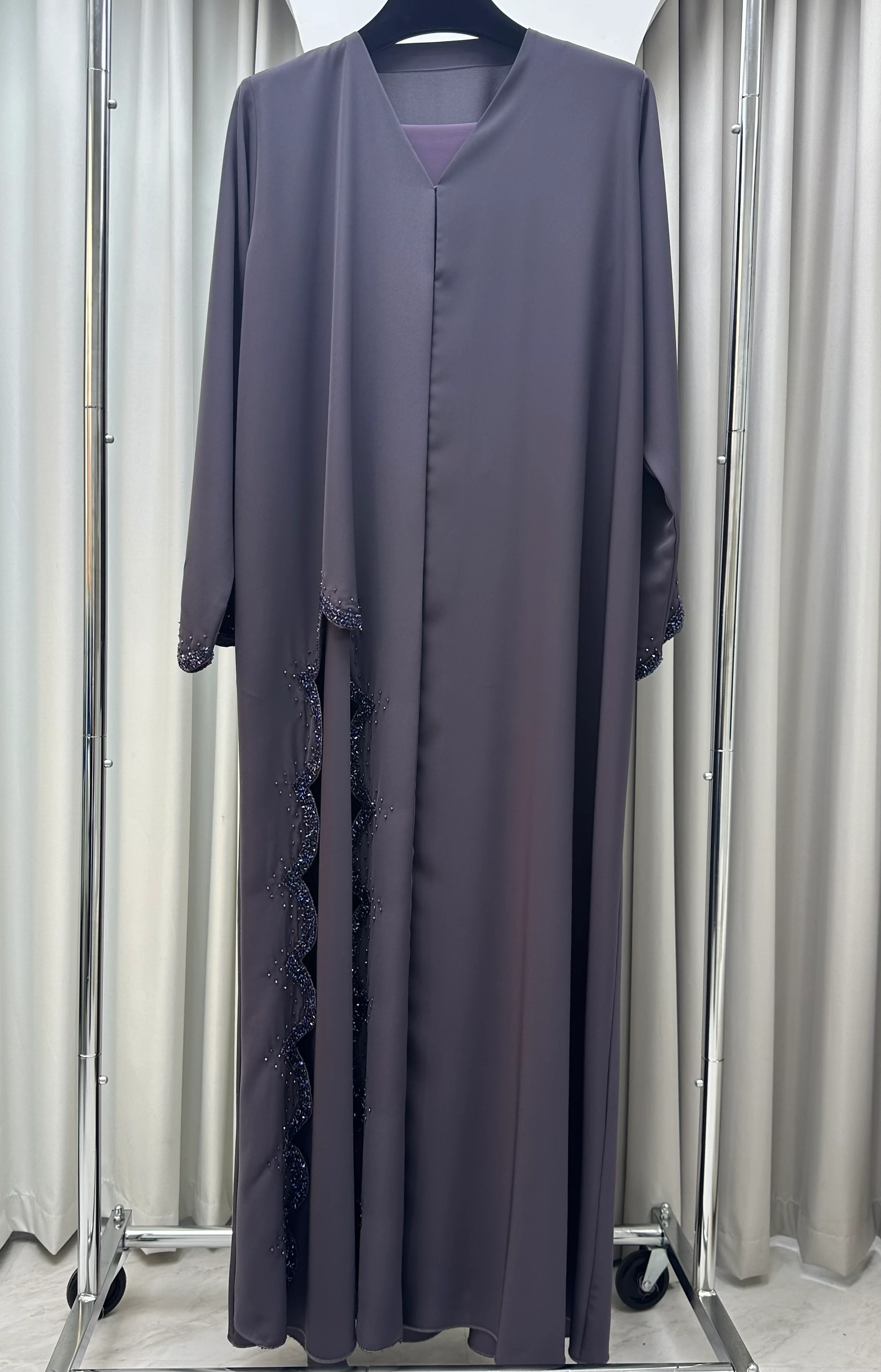 C 1233-02 Purple Beaded Abaya - Image 2