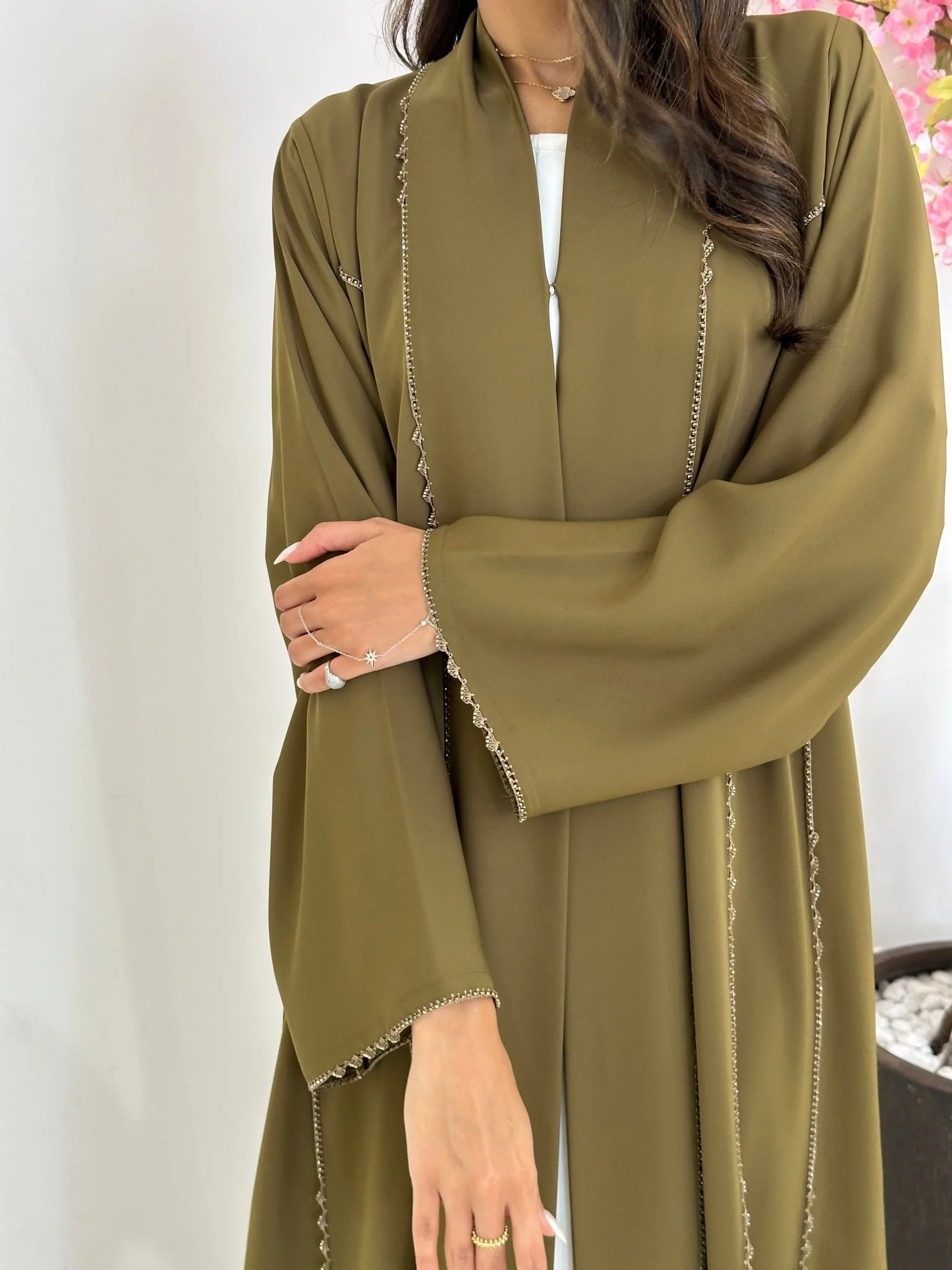 C 1237 Golden Beaded Abaya - Image 8