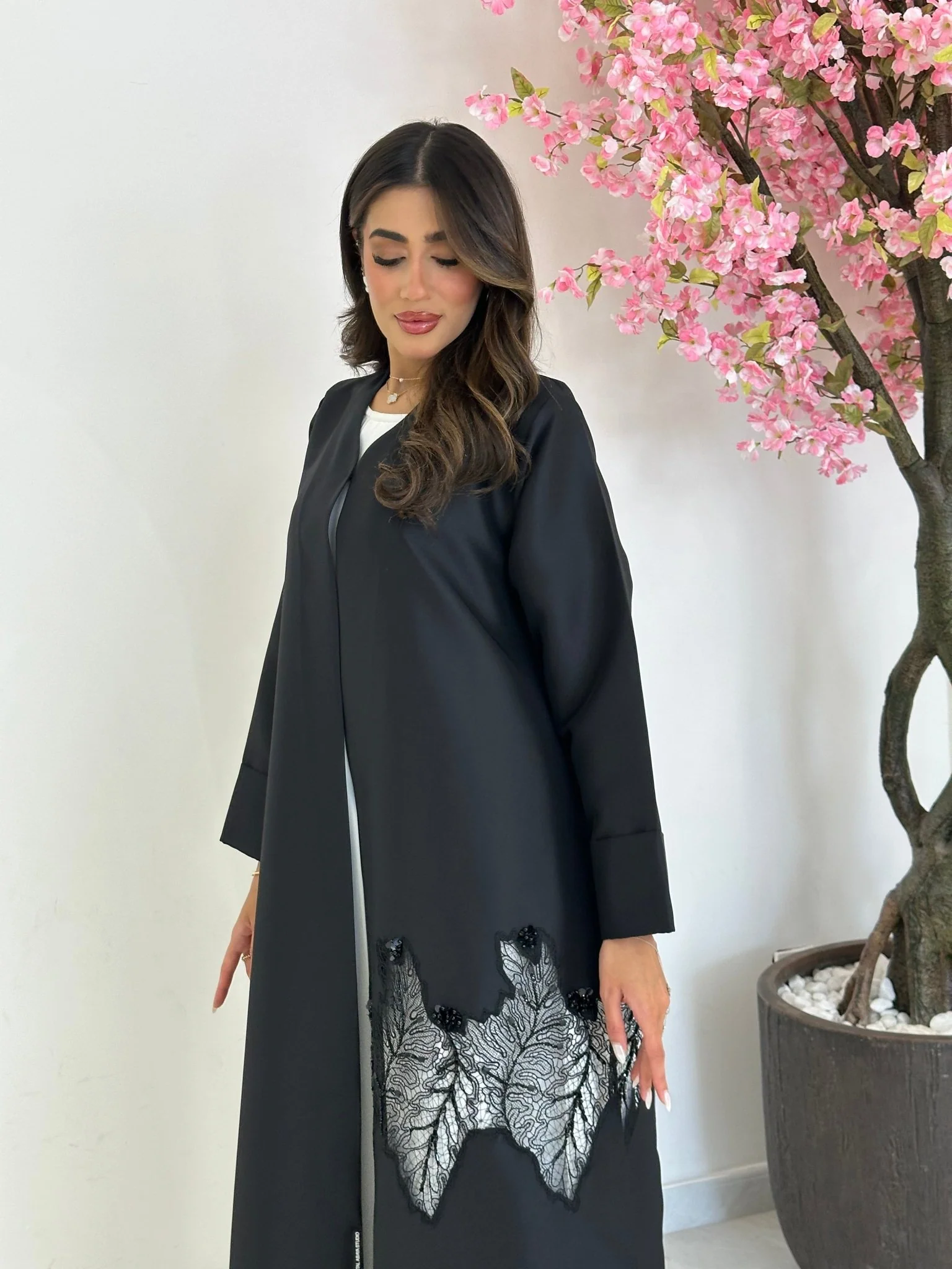 C 1242 Black Lace Abaya - Image 6