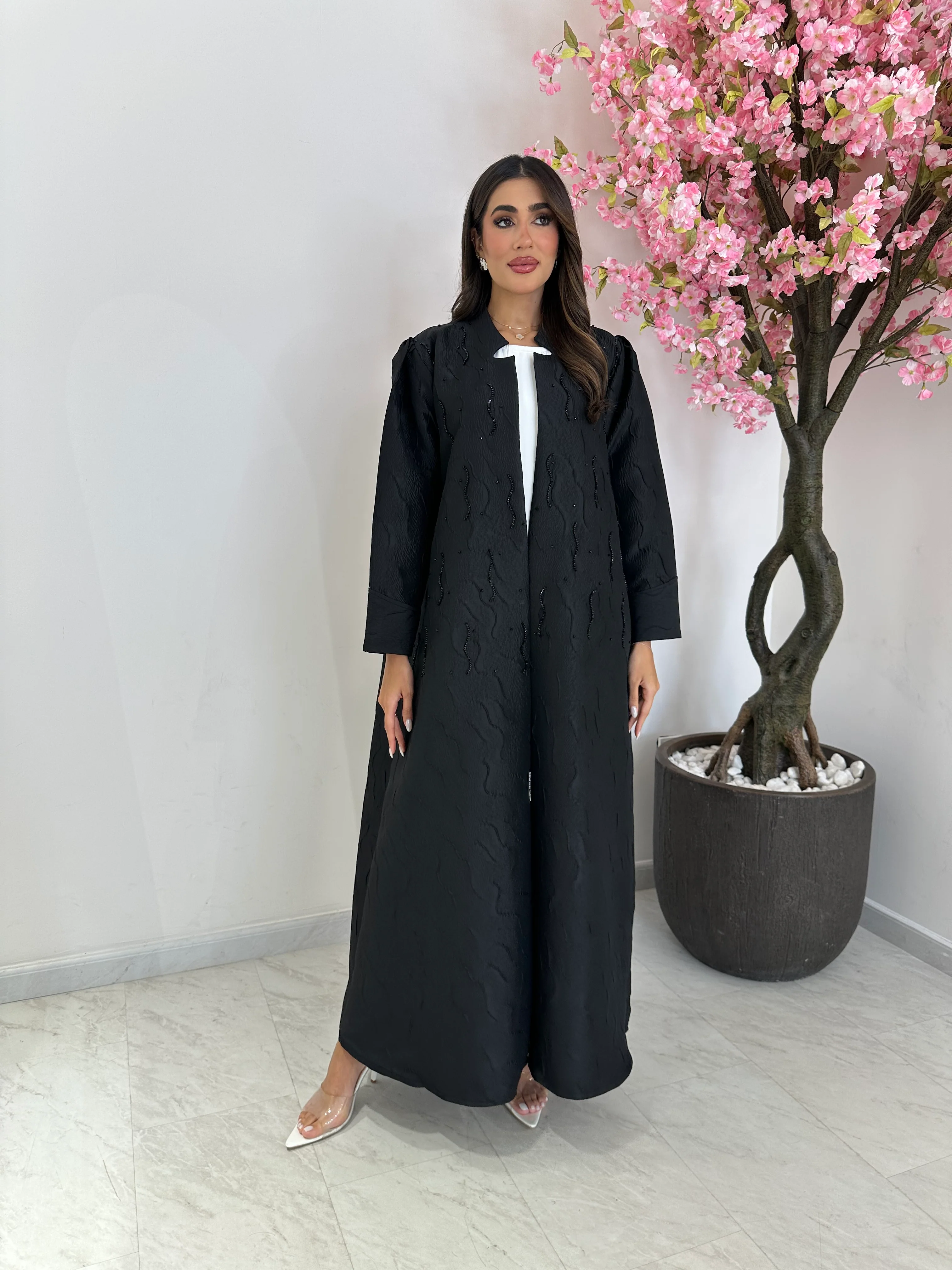 C 1245 Black Beaded Abaya - Image 3