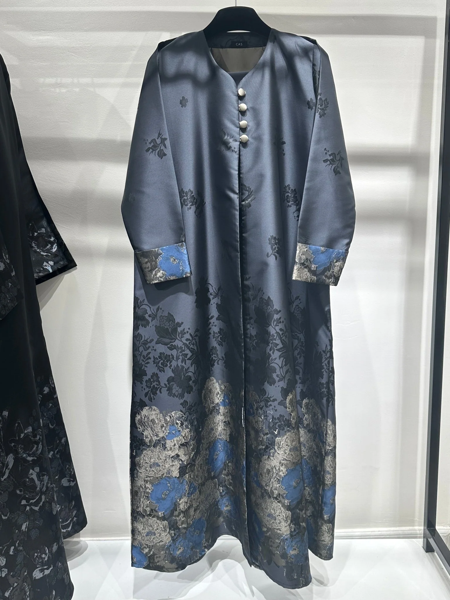 C 1255-02 Blue Gold Printed Abaya - Image 2
