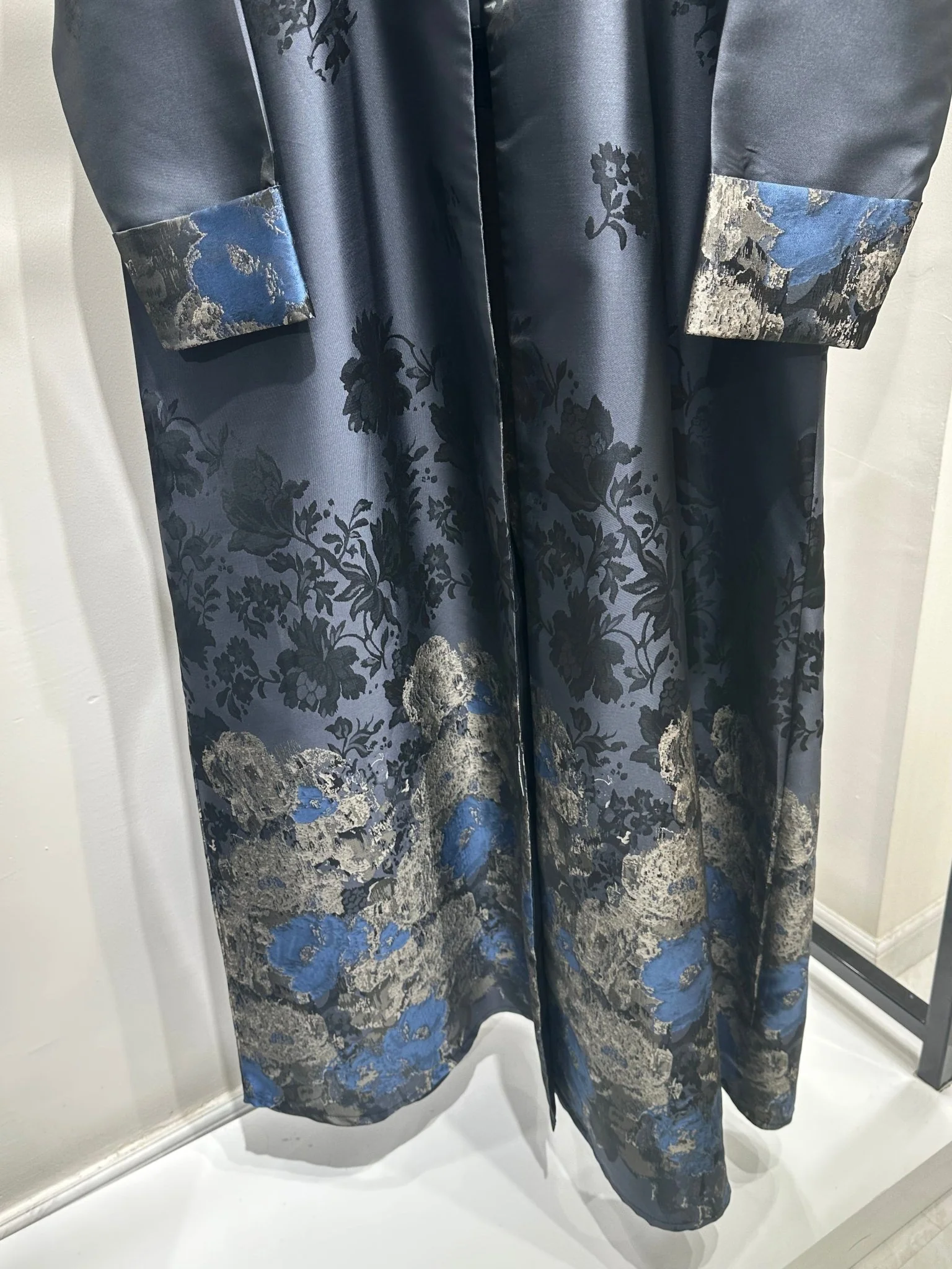 C 1255-02 Blue Gold Printed Abaya - Image 4