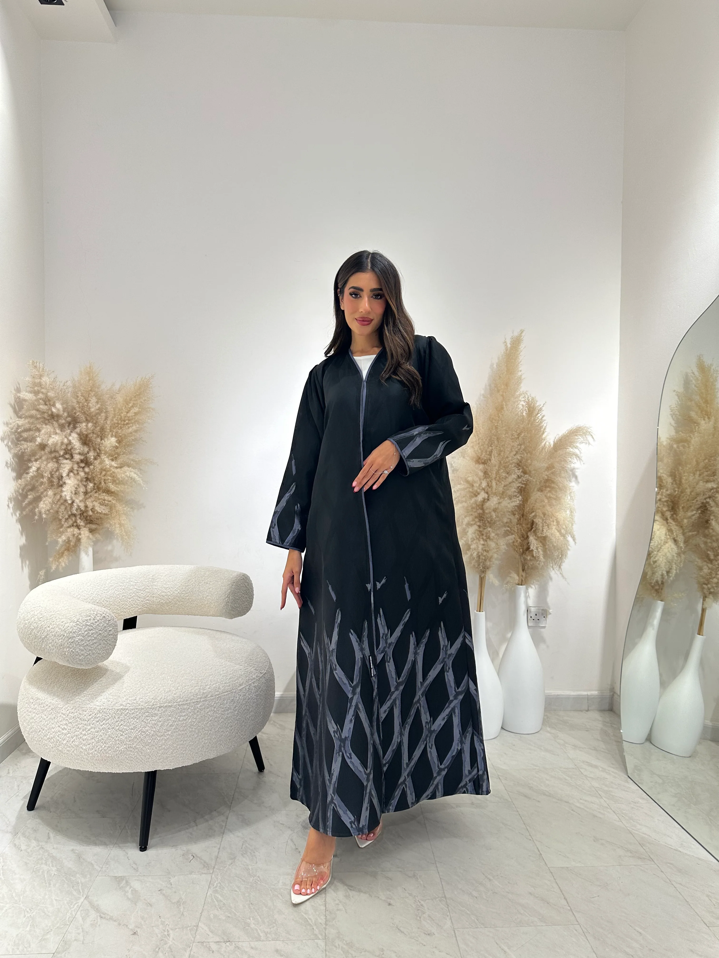 C 1257-01 Night Blue Lush Printed Abaya - Image 5
