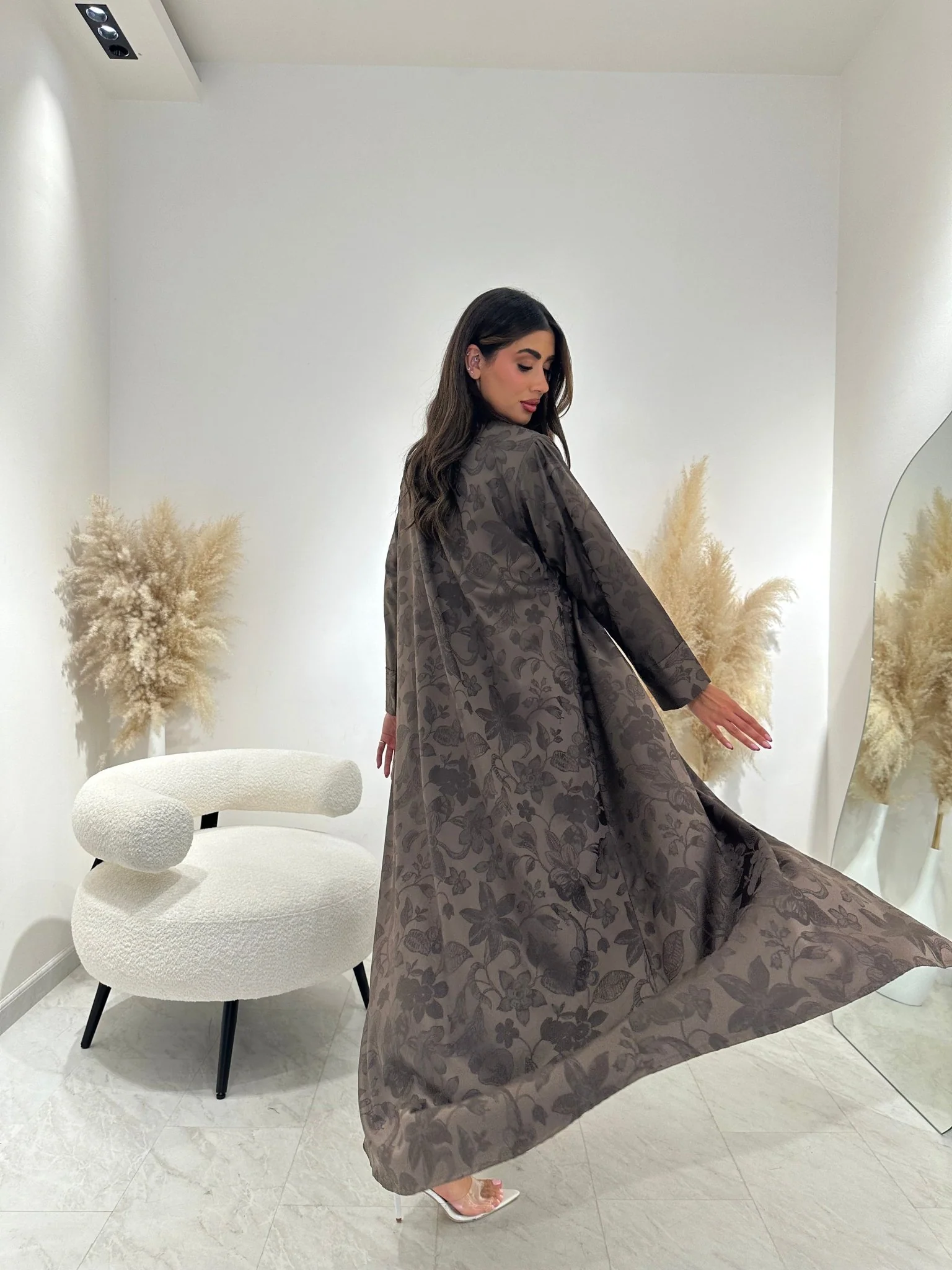C 1258-01 Sepia Blossom Printed Abaya - Image 2