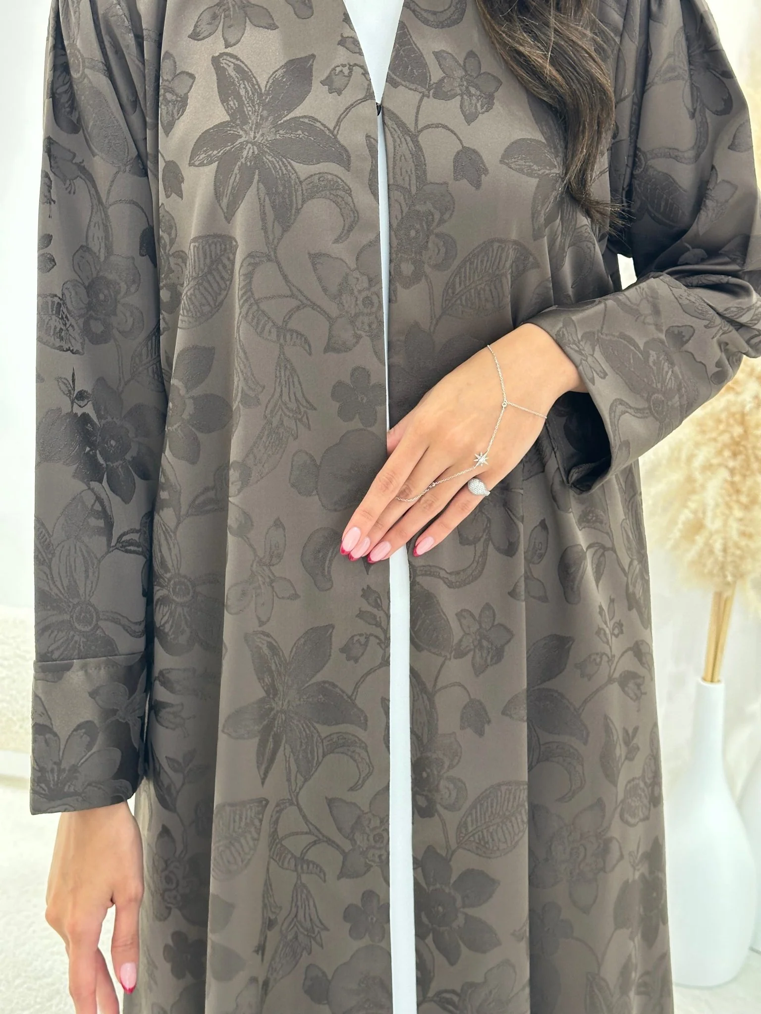 C 1258-01 Sepia Blossom Printed Abaya - Image 3