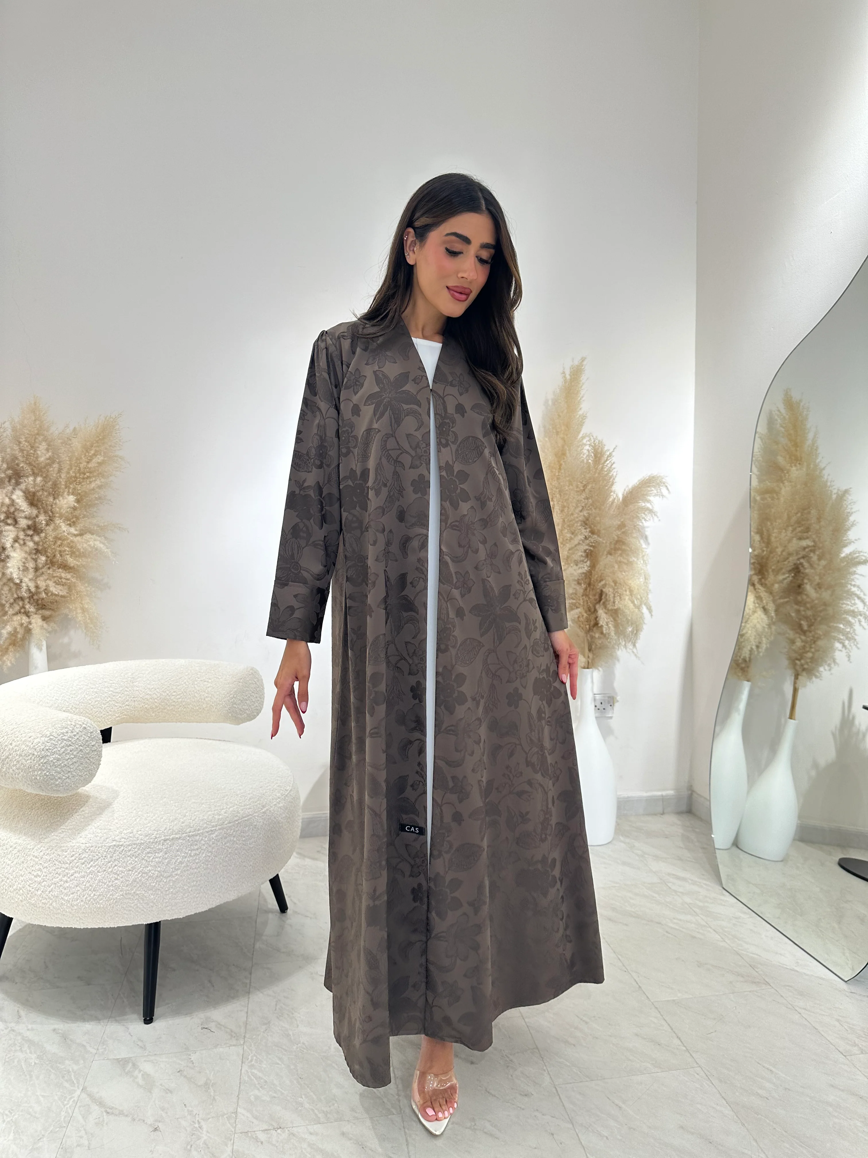 C 1258-01 Sepia Blossom Printed Abaya - Image 4