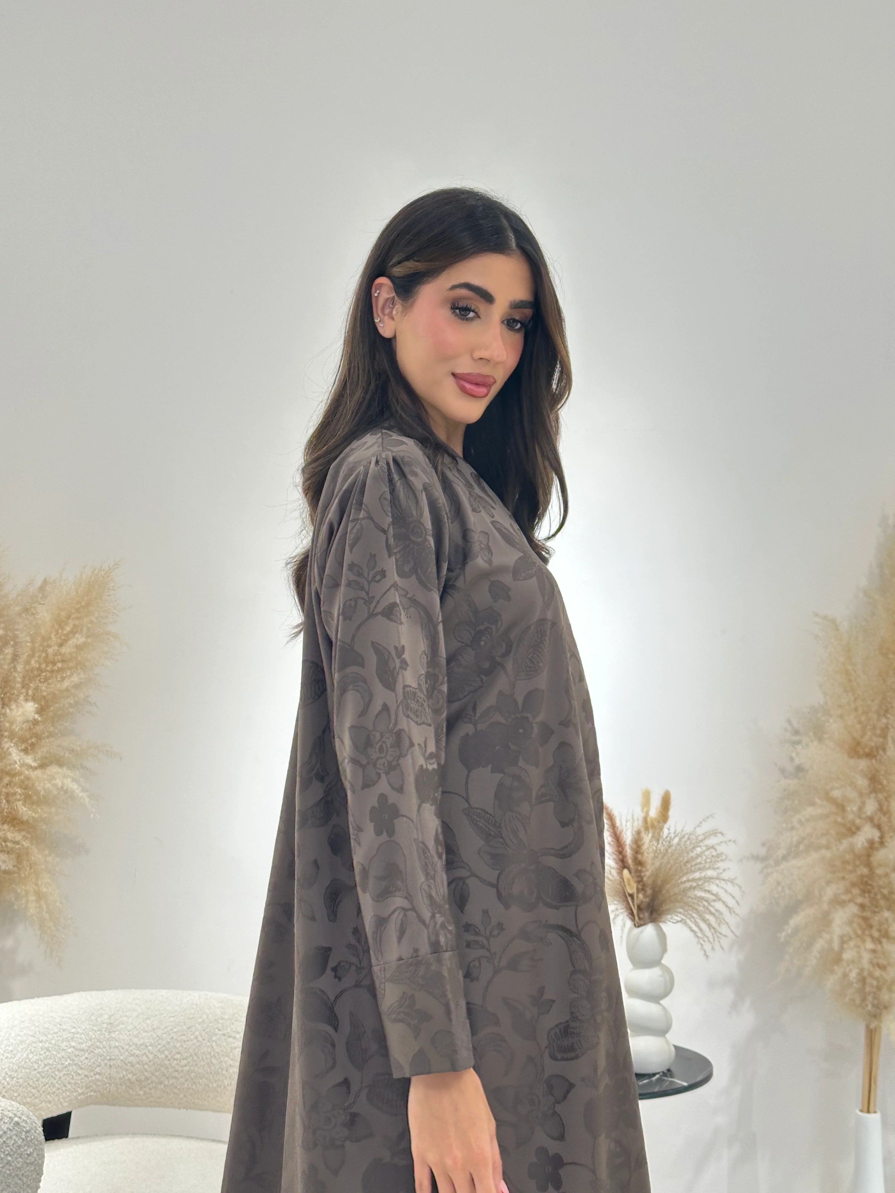 C 1258-01 Sepia Blossom Printed Abaya - Image 5