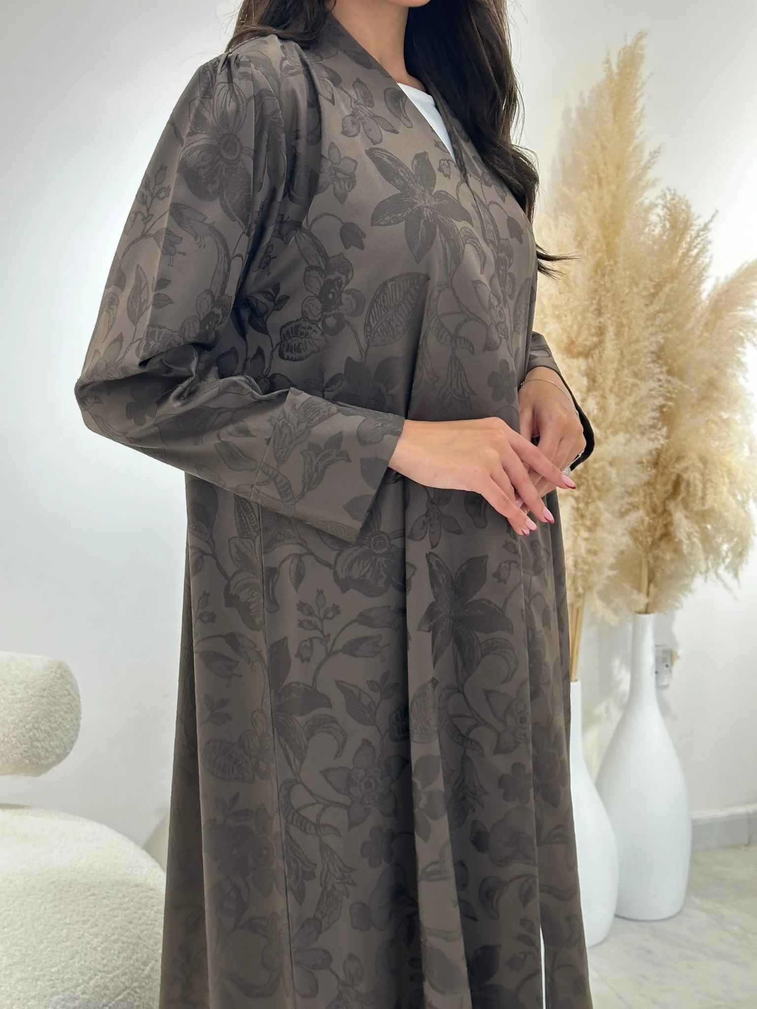 C 1258-01 Sepia Blossom Printed Abaya - Image 7