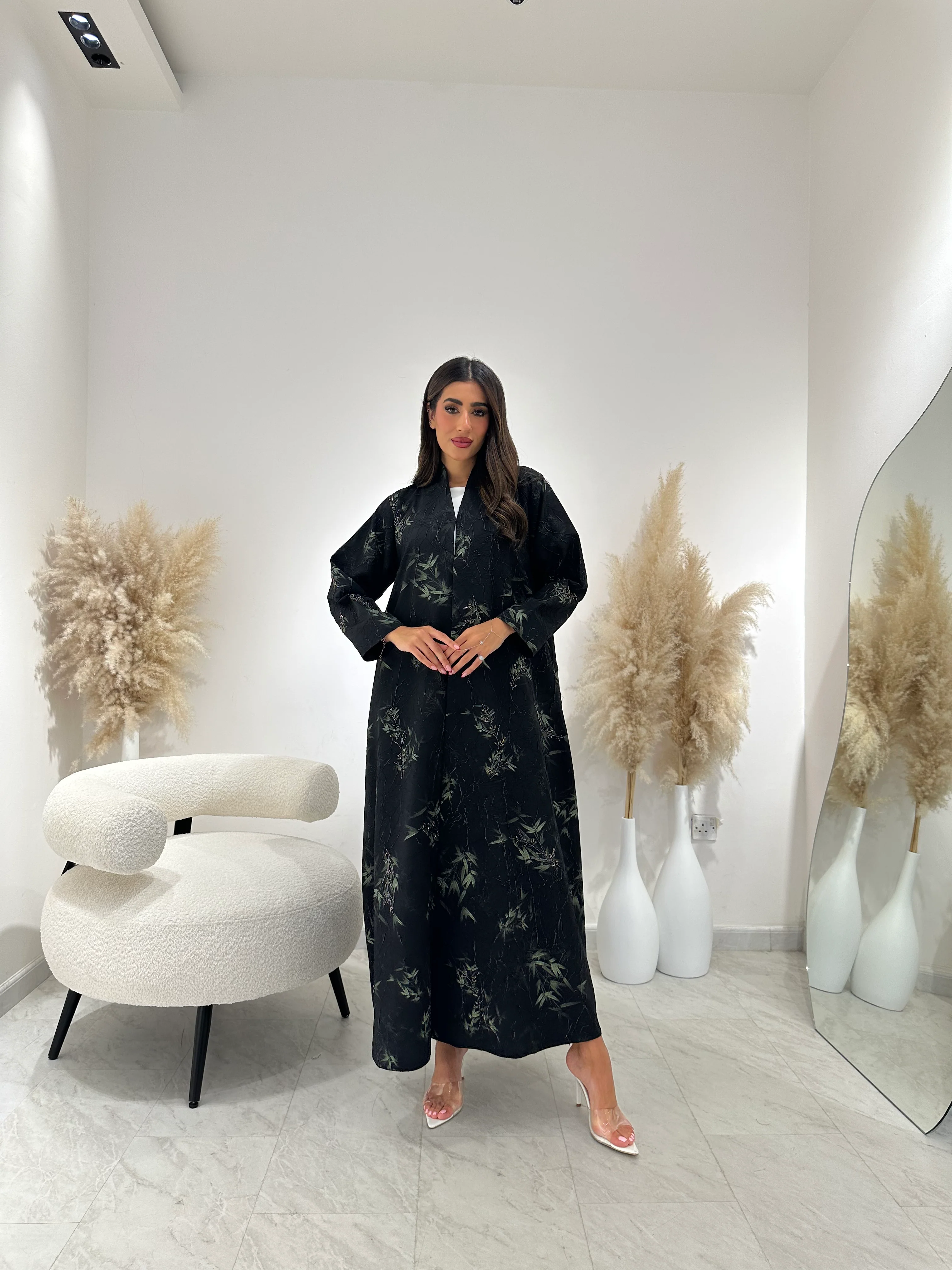 C 1266 Forest Green Beaded Abaya - Image 5