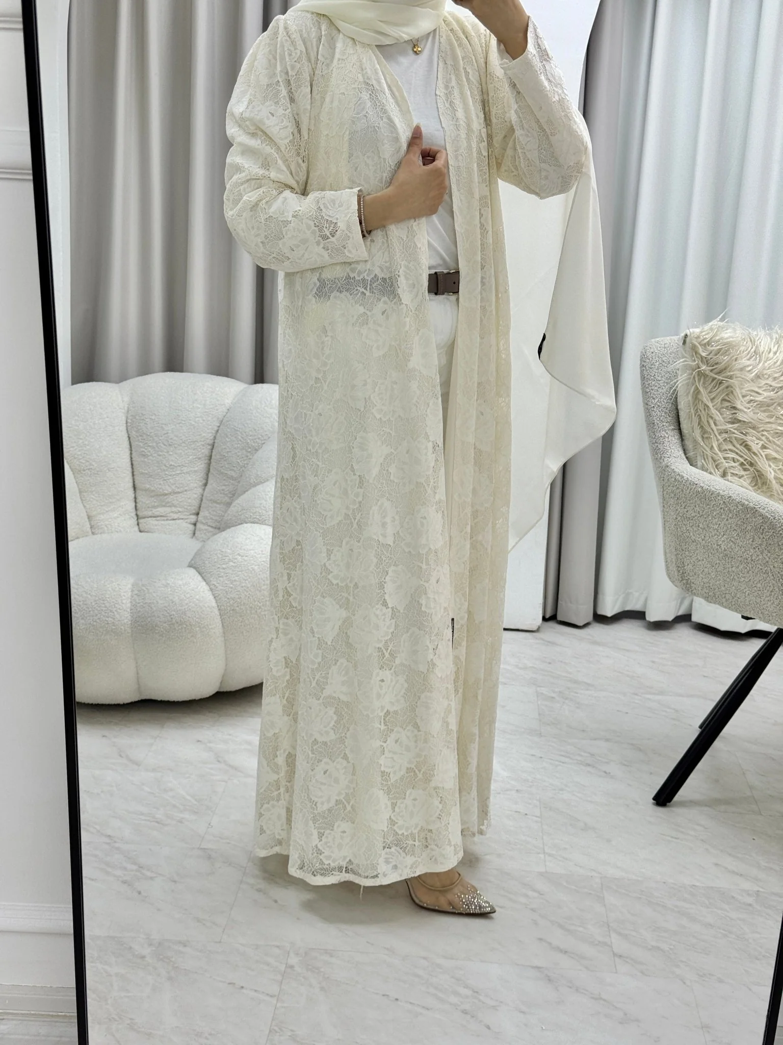 C 1278-02 Ivory Dantel Abaya - Image 5