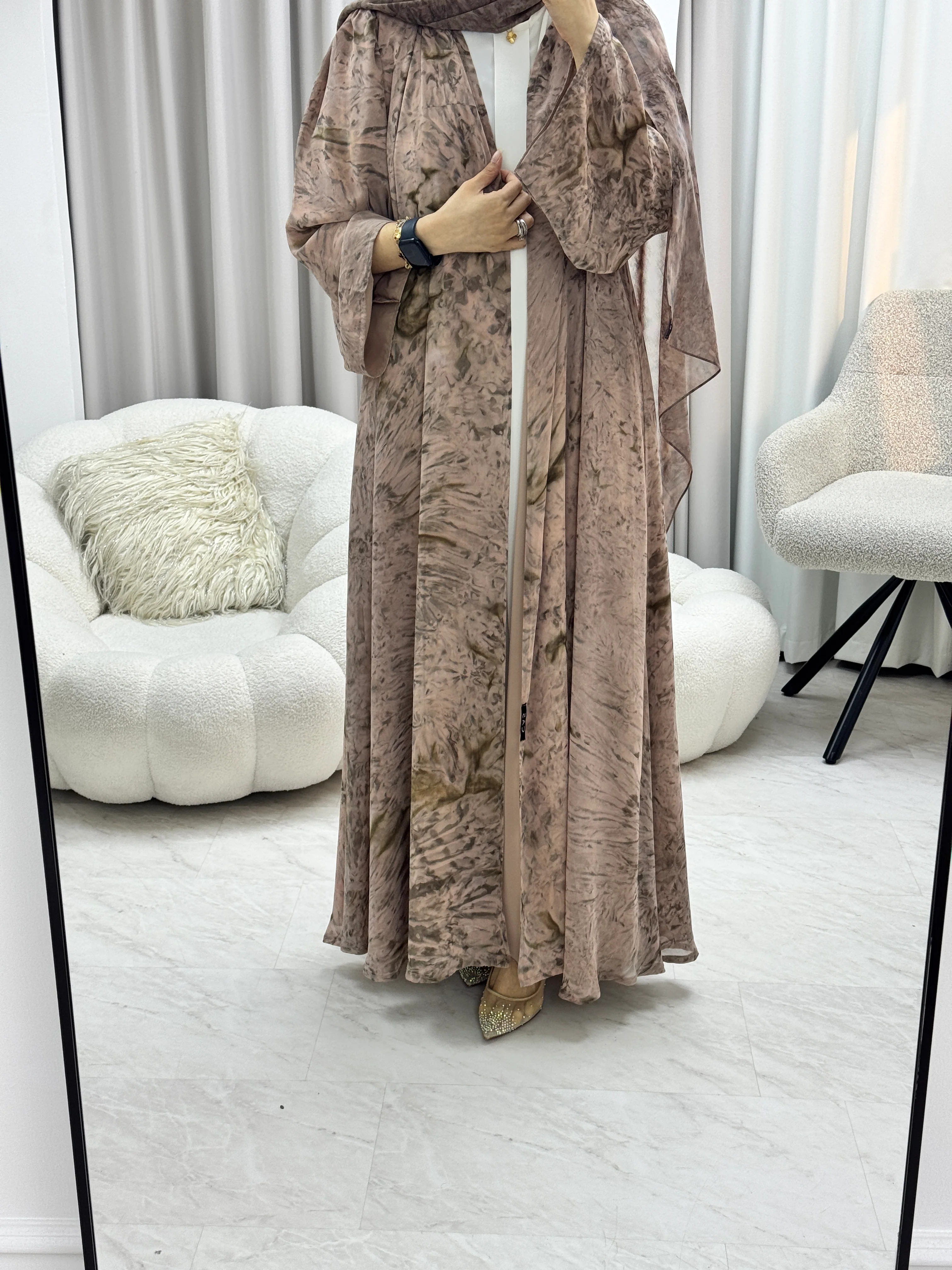 C 1279-05 Caramel Tie Dye Abaya - Image 2